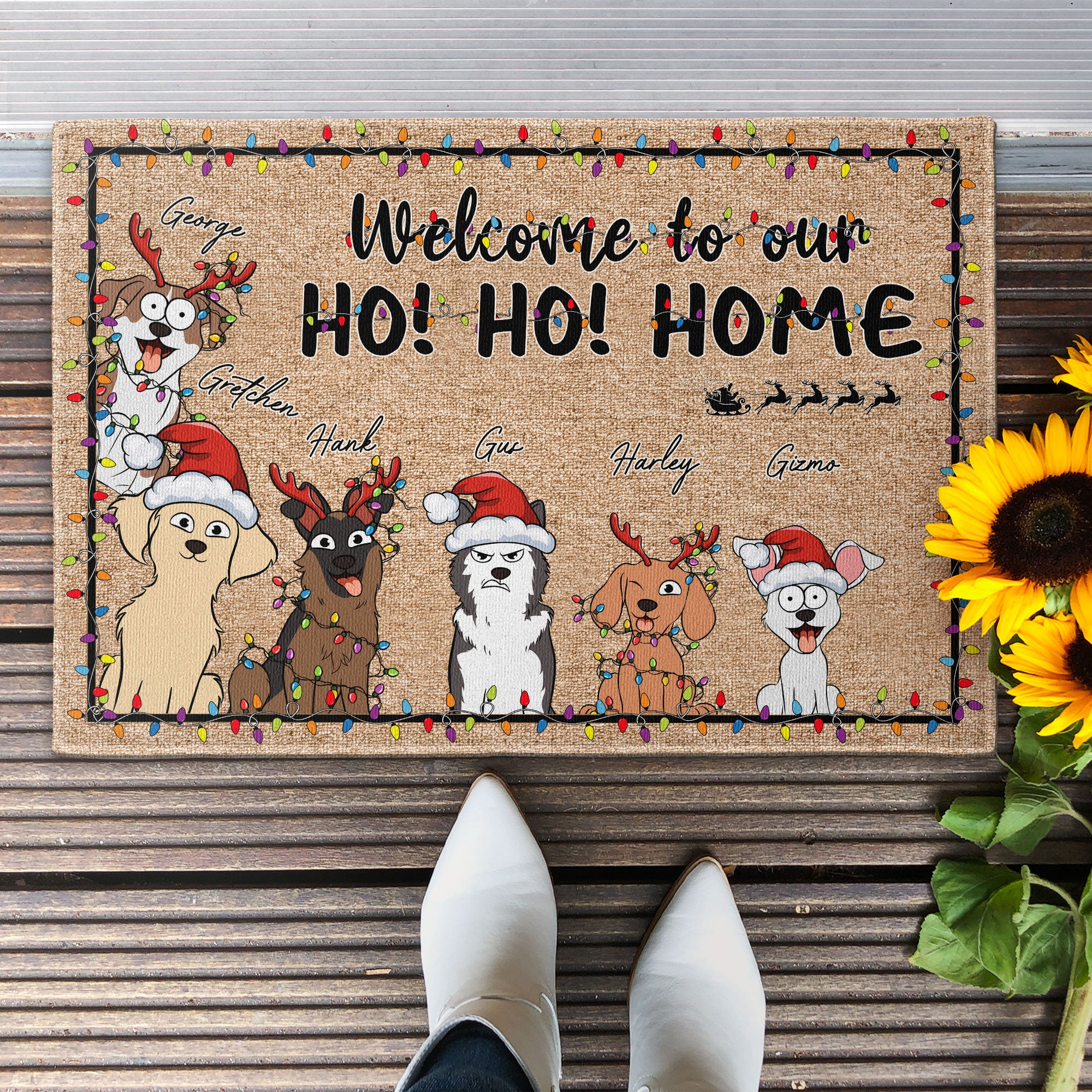 Christmas With Pets Welcome To My Ho!Ho!Home - Personalized Doormat - Image 3