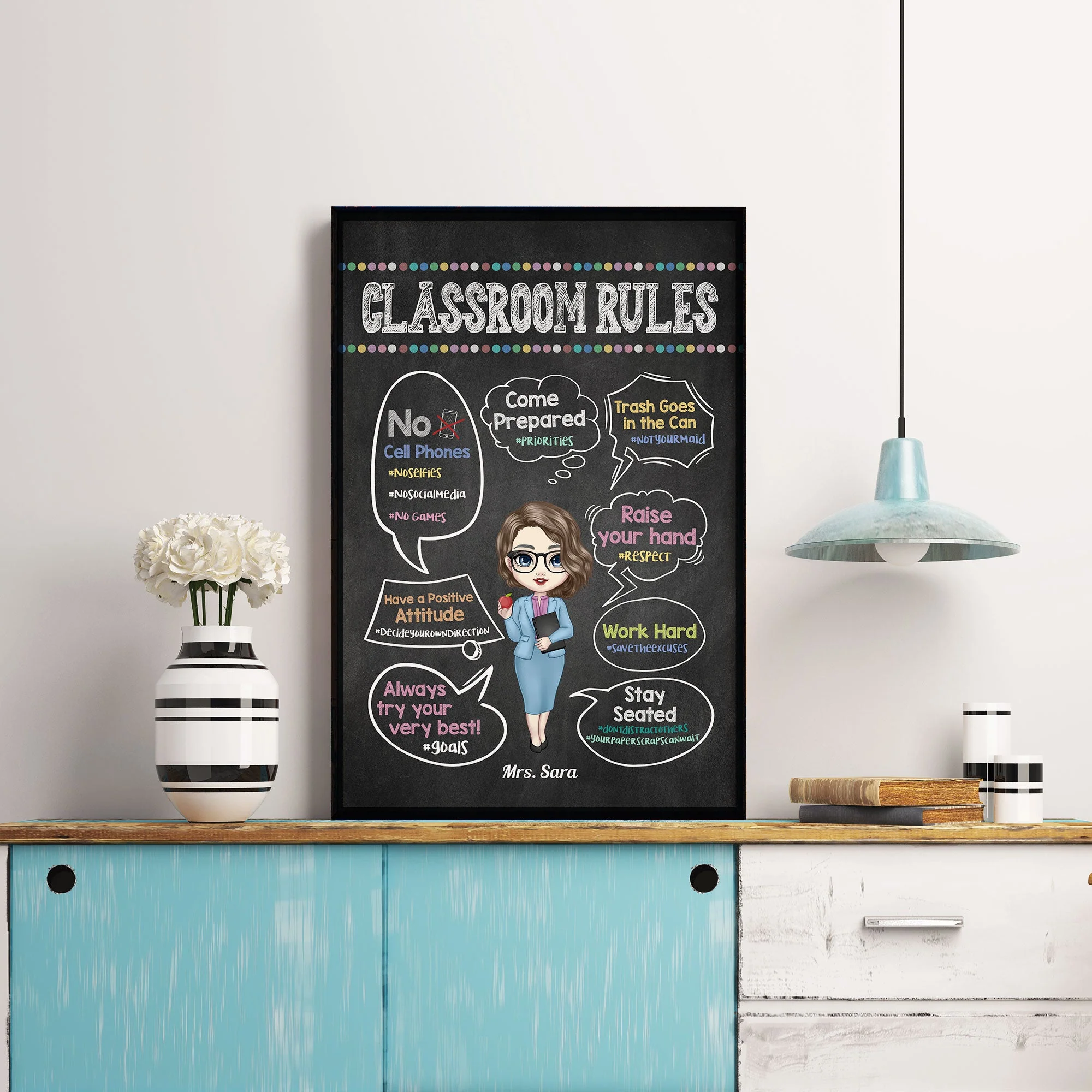 Classroom Rules Hashtag - Personalized Poster/Wrapped Canvas - Back To School Gift For Teachers, Besties - Gift From Students, Coworkers, Colleagues - Image 2