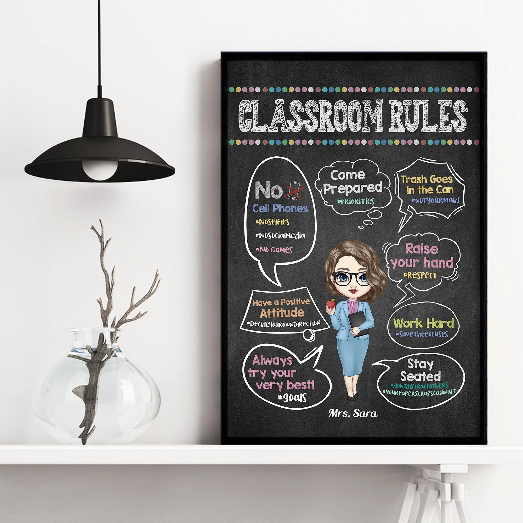 Classroom Rules Hashtag - Personalized Poster/Wrapped Canvas - Back To School Gift For Teachers, Besties - Gift From Students, Coworkers, Colleagues - Image 3