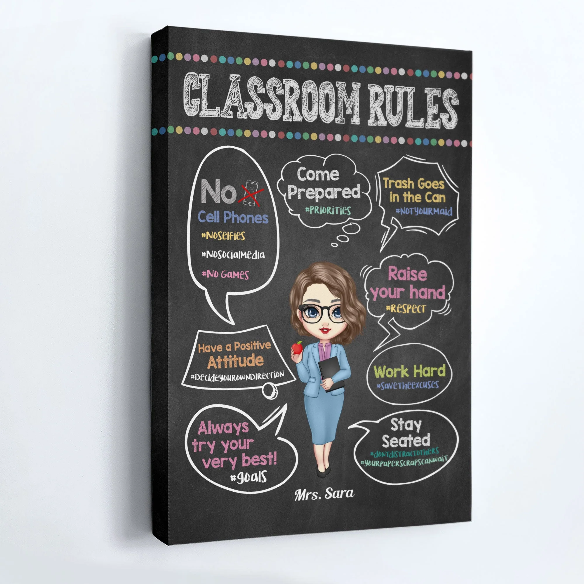 Classroom Rules Hashtag - Personalized Poster/Wrapped Canvas - Back To School Gift For Teachers, Besties - Gift From Students, Coworkers, Colleagues - Image 6