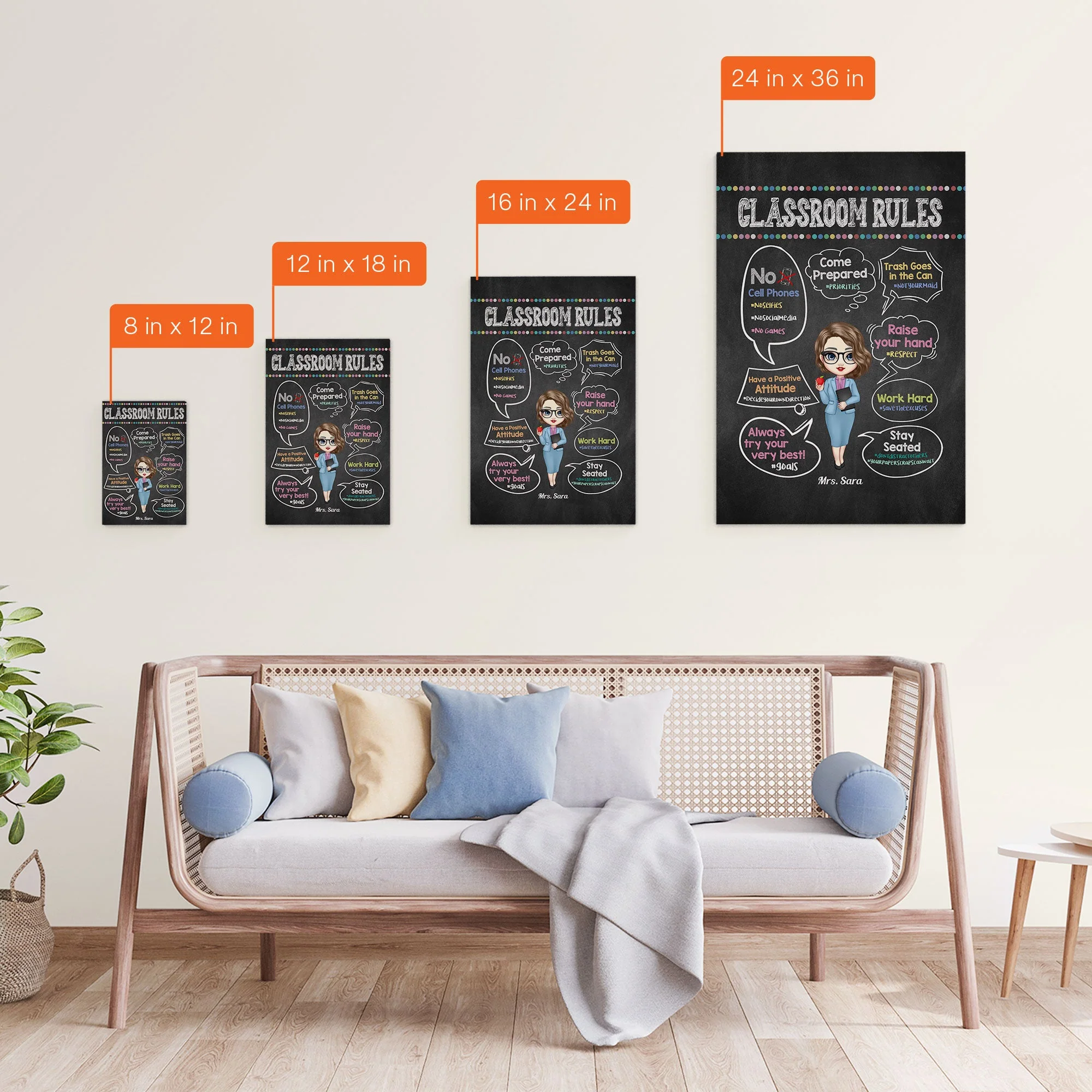 Classroom Rules Hashtag - Personalized Poster/Wrapped Canvas - Back To School Gift For Teachers, Besties - Gift From Students, Coworkers, Colleagues - Image 9