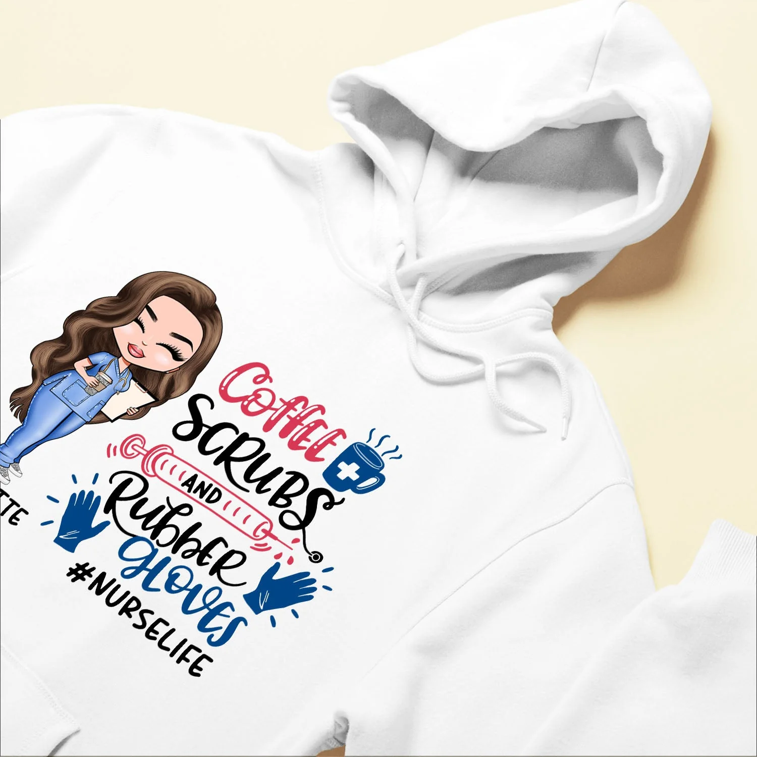 Coffee, Scrubs, Rubber Gloves - Personalized Shirt - Gift For Doctor & Nurse - Cartoon Nurse - Image 6