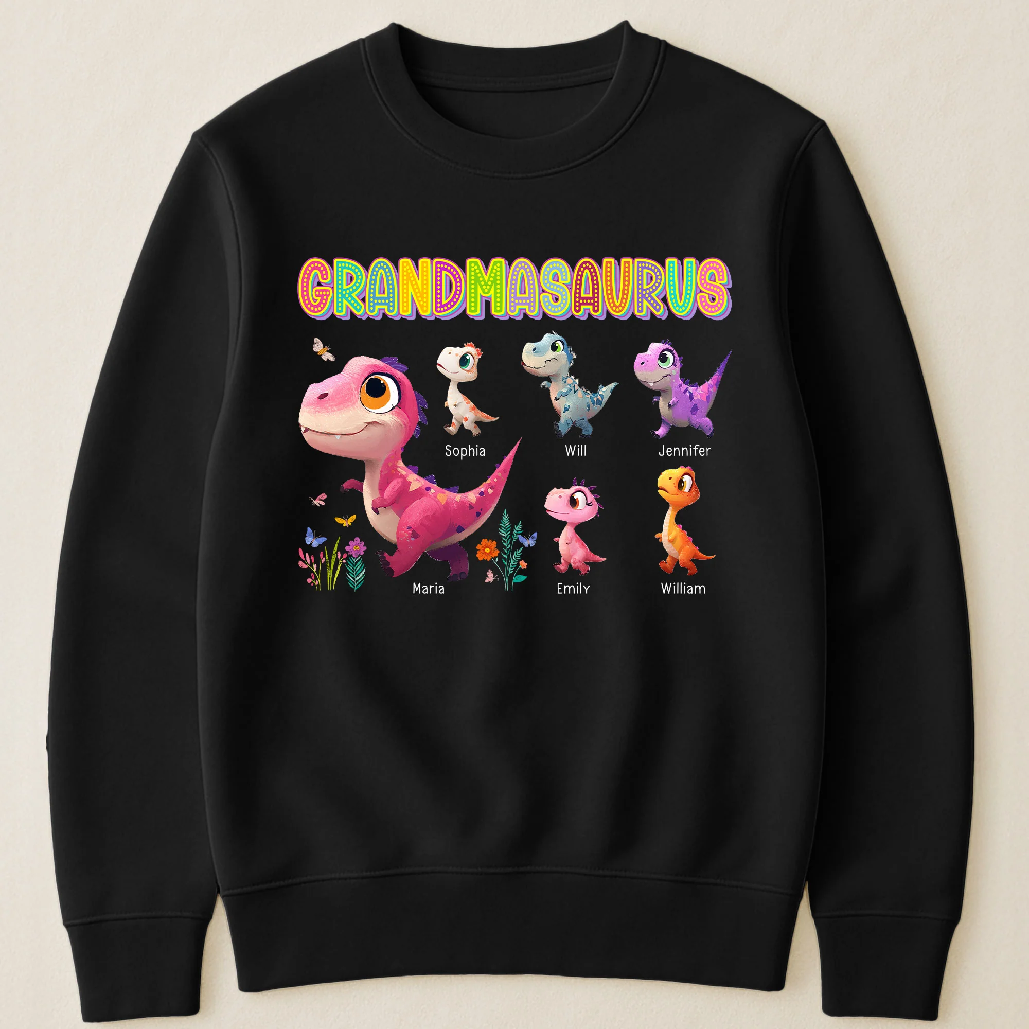Colorful Grandmasaurus And Little Dinosaurs - Personalized Shirt - Image 3