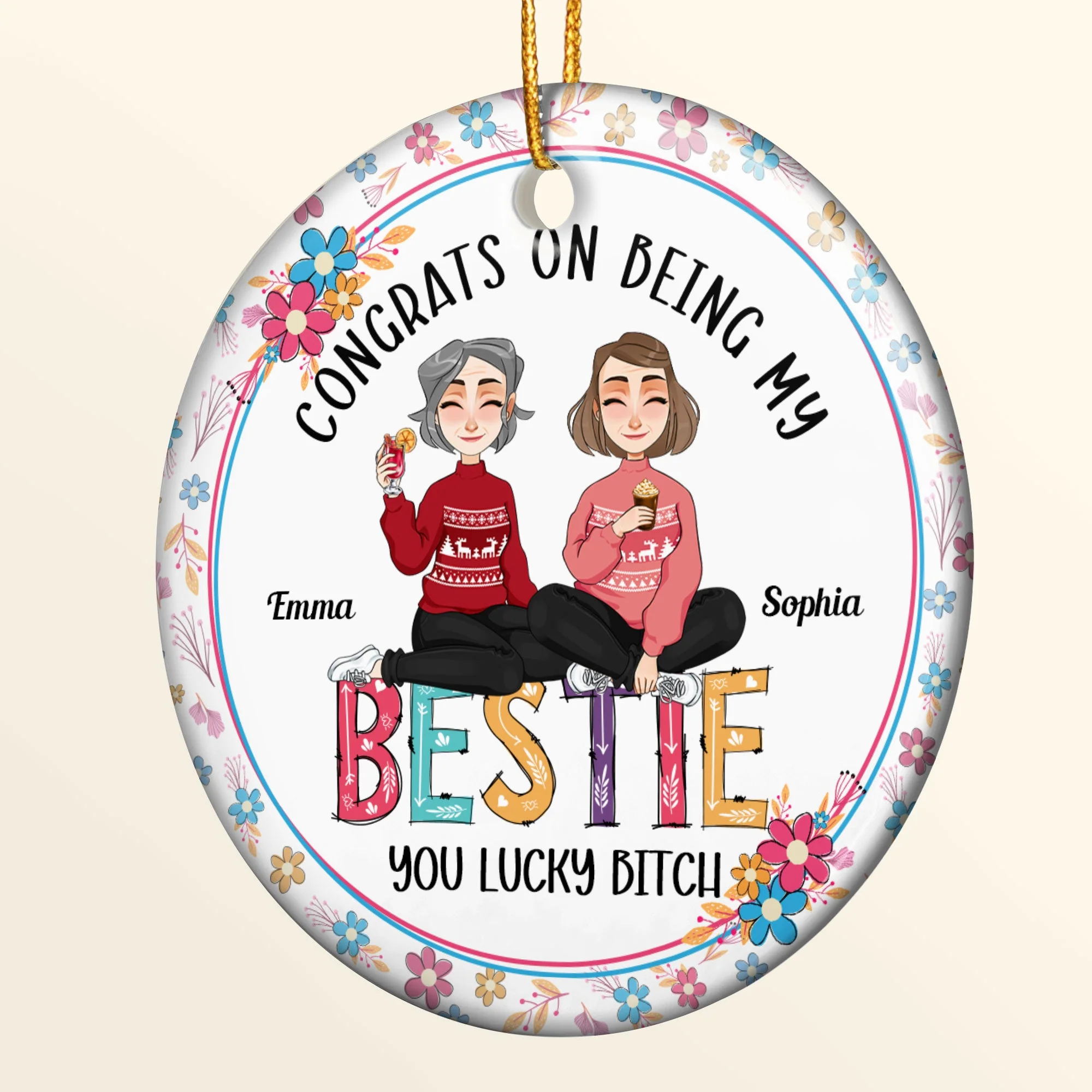 Congrats On Being My Bestie - Personalized Ceramic Ornament - Image 5