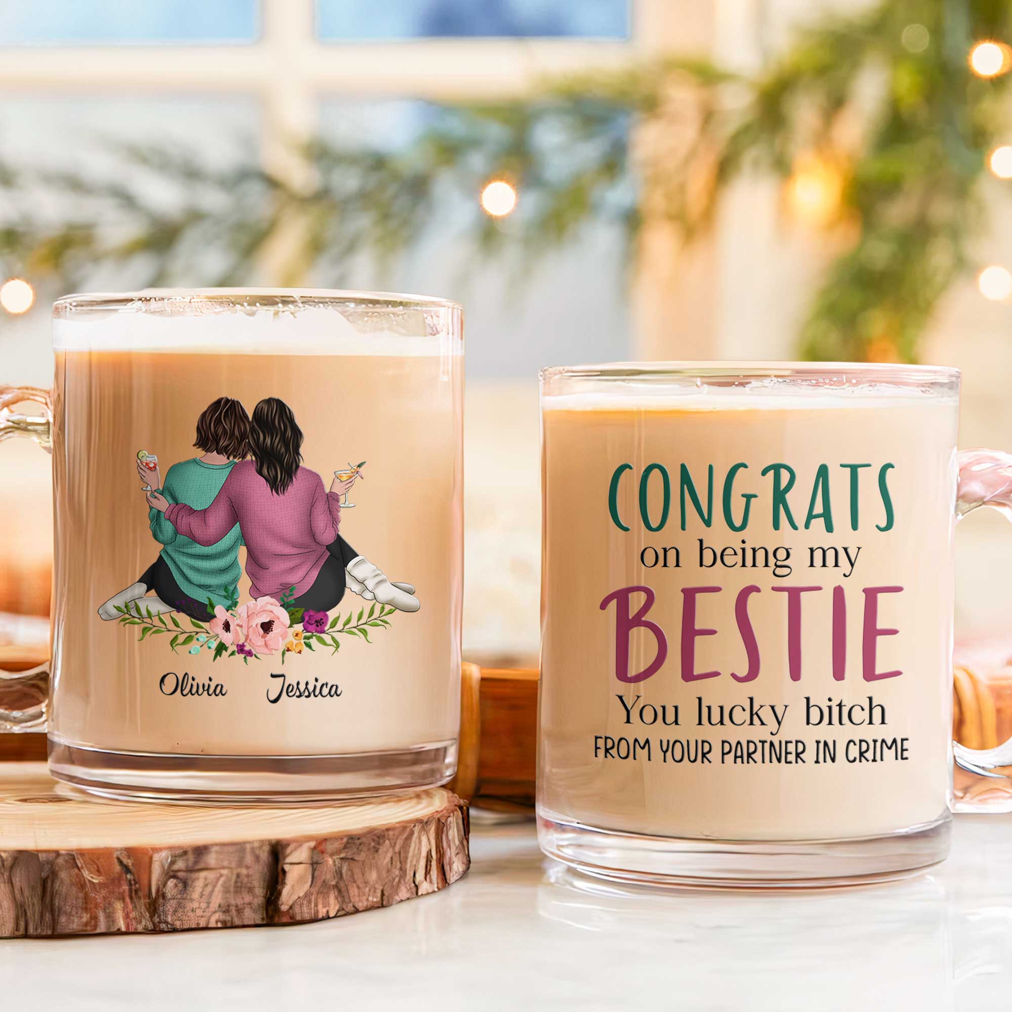 Congrats On Being My Bestie - Personalized Glass Mug - Image 2