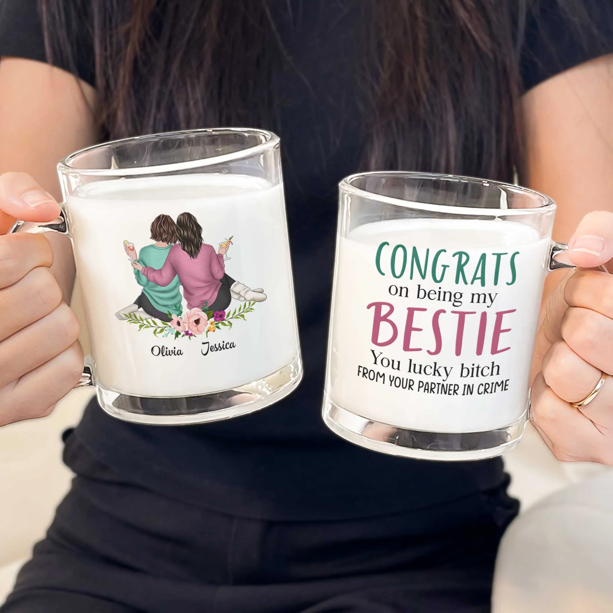Congrats On Being My Bestie - Personalized Glass Mug - Image 3