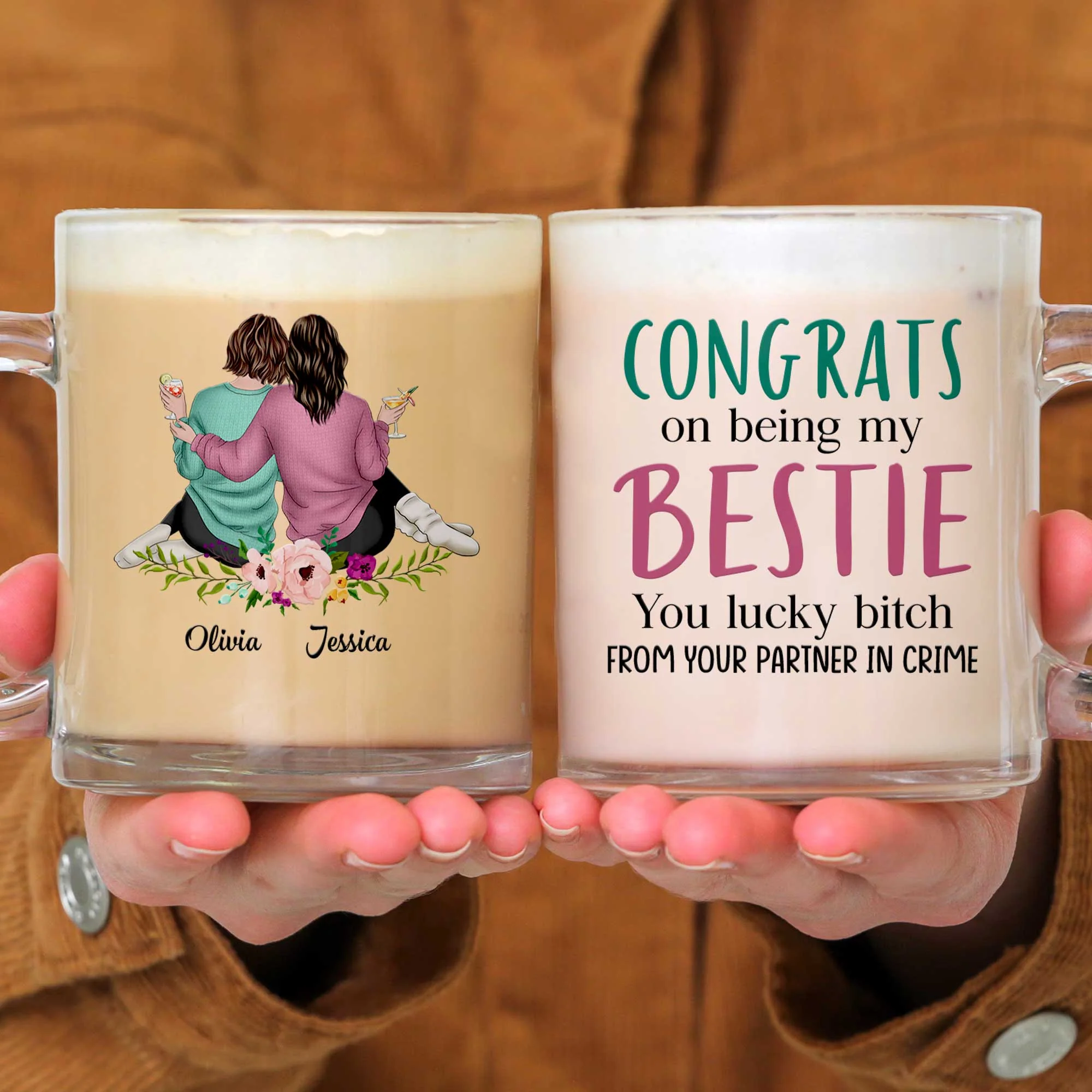 Congrats On Being My Bestie - Personalized Glass Mug - Image 4