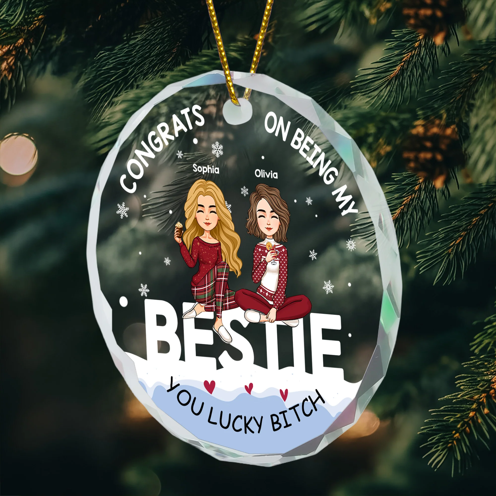 Congrats On Being My Bestie - Personalized Glass Ornament - Image 2