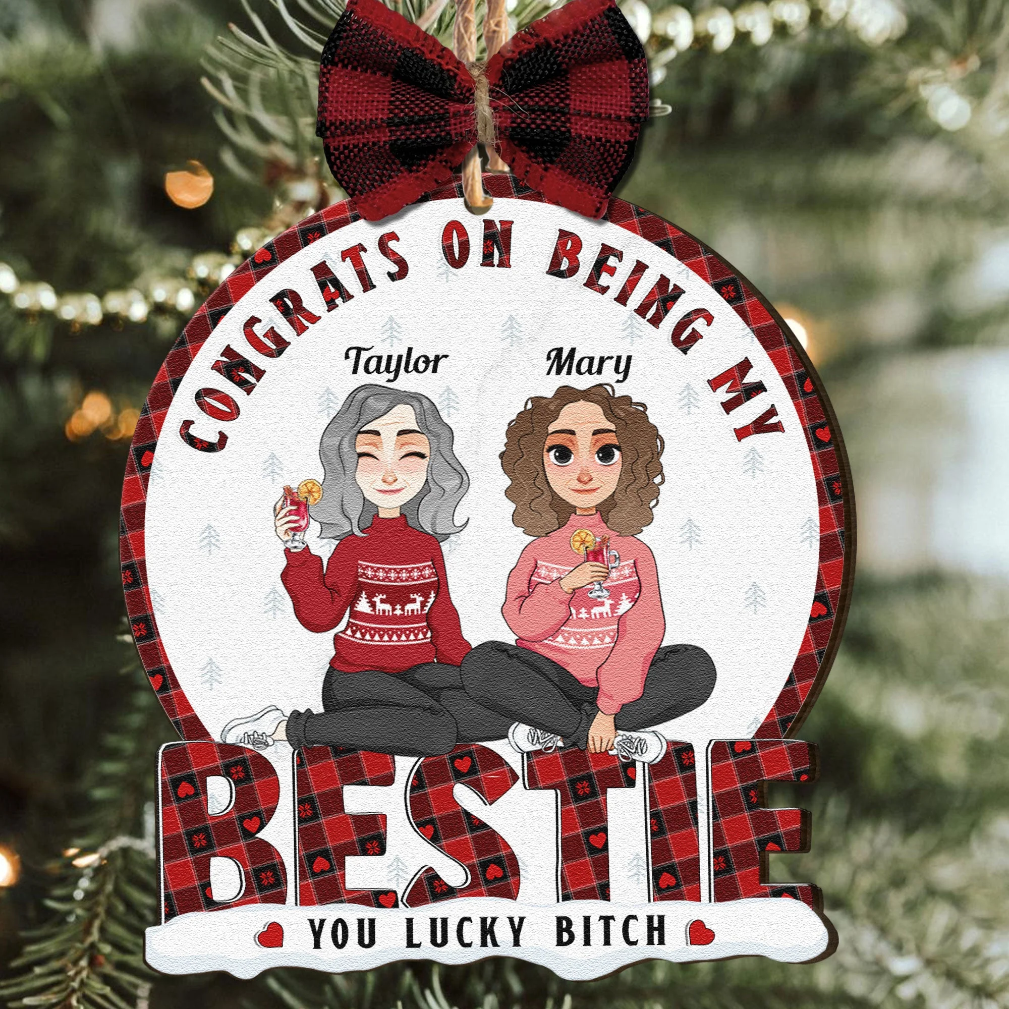 Congrats On Being My Bestie - Personalized Wooden Ornament - Image 4