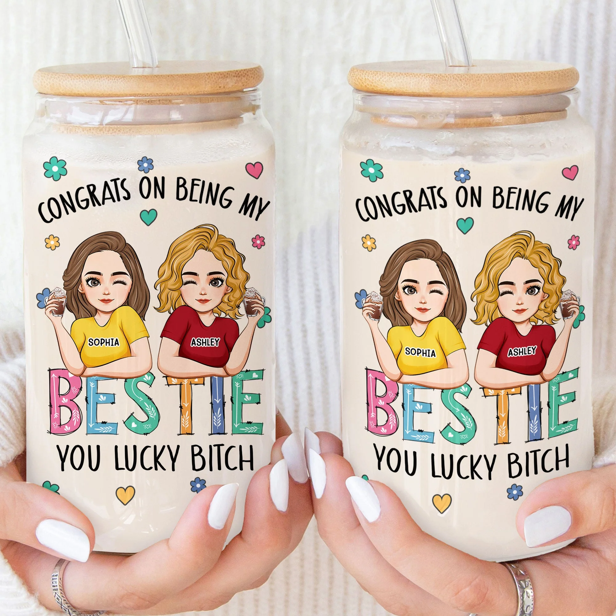 Congrats On Being My Bestie, Sister - Personalized Clear Glass Cup - Image 4