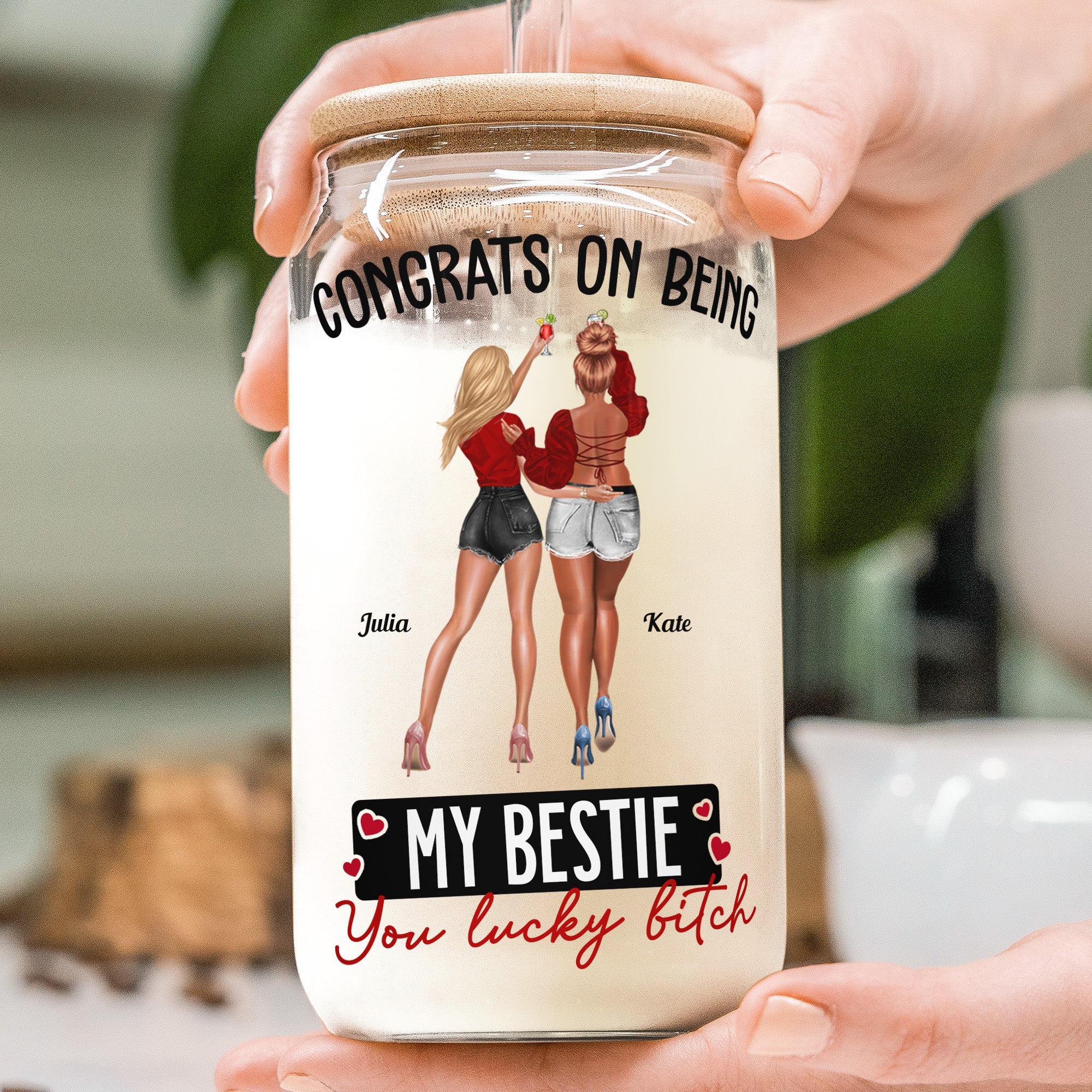 Congrats On Being My Bestie You Lucky - Personalized Clear Glass Cup - Image 3