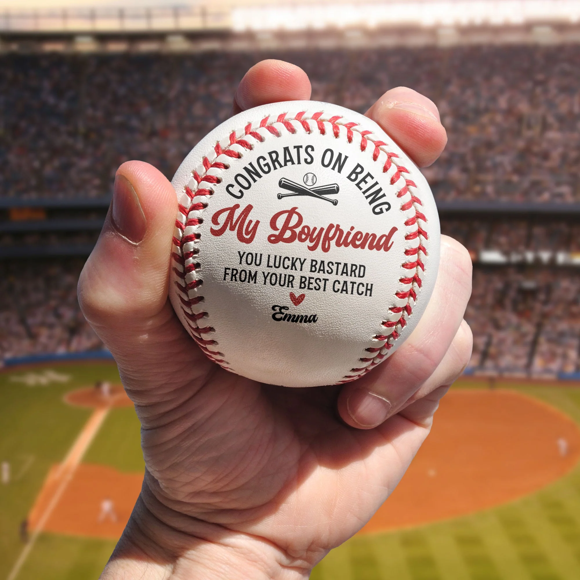 Congrats On Being My Boyfriend From Your Best Catch - Personalized Baseball - Image 3