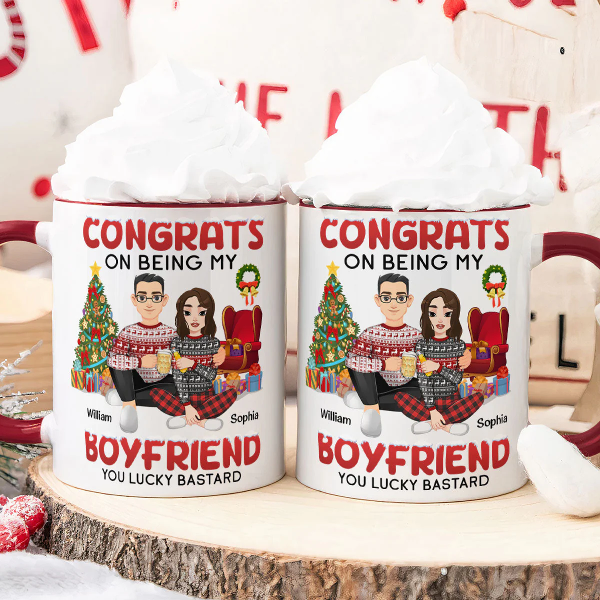 Congrats On Being My Boyfriend You Lucky Bastard Christmas - Personalized Accent Mug - Image 5