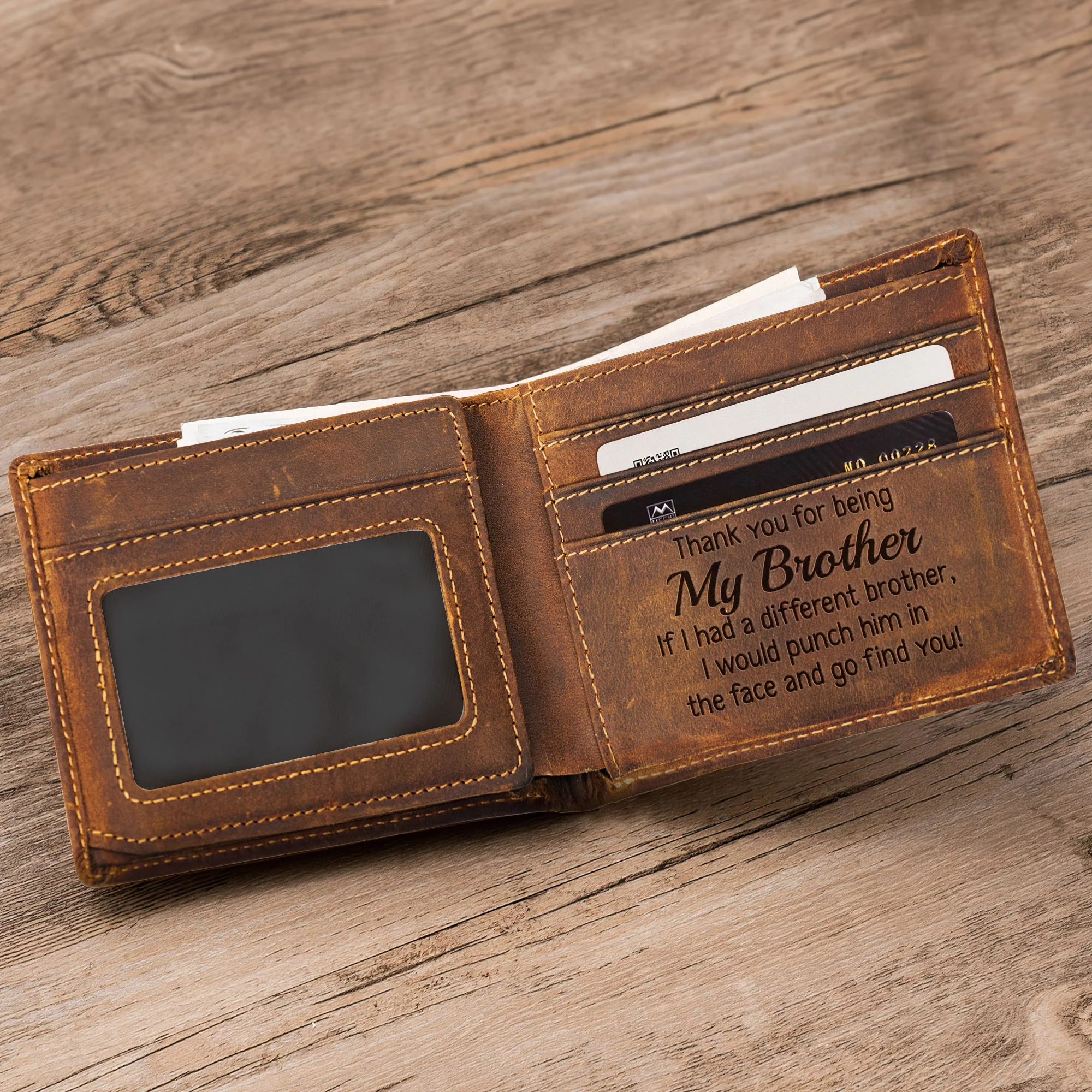Congrats On Being My Brother You Lucky Bastard - Personalized Leather Wallet - Image 2