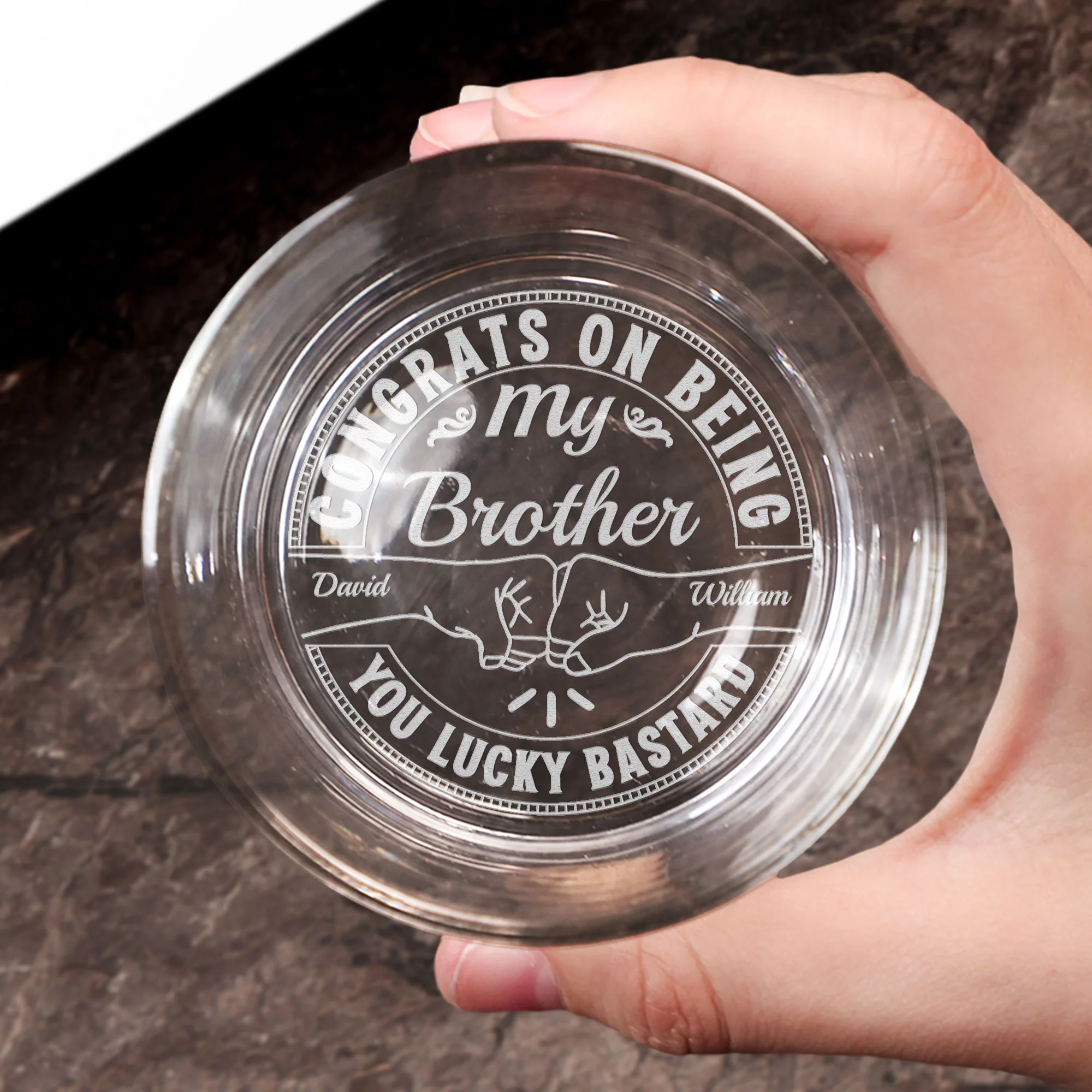Congrats On Being My Brother You Lucky - Personalized Engraved Whiskey Glass - Image 3