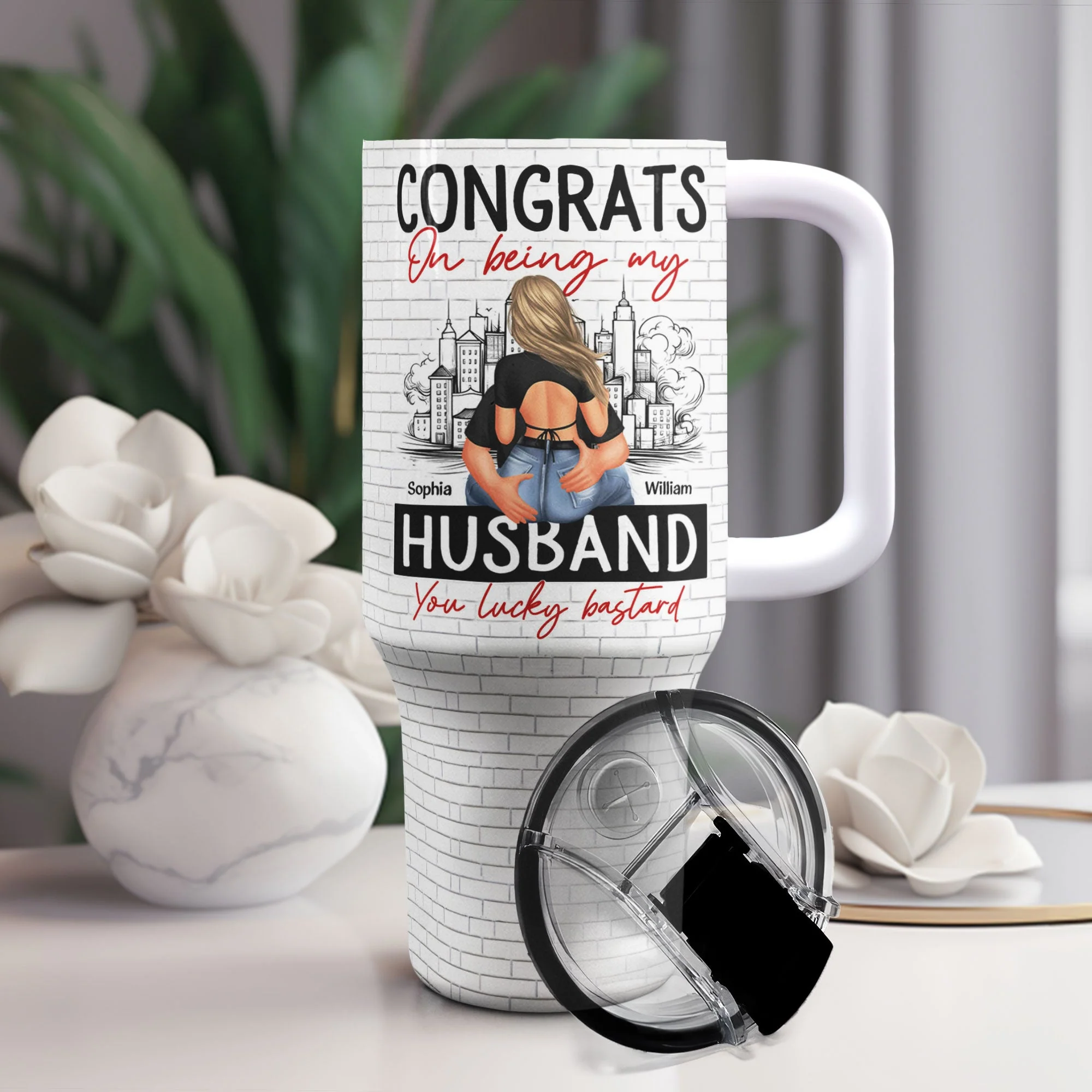 Congrats On Being My Husband - Personalized 40oz Tumbler With Straw - Image 3