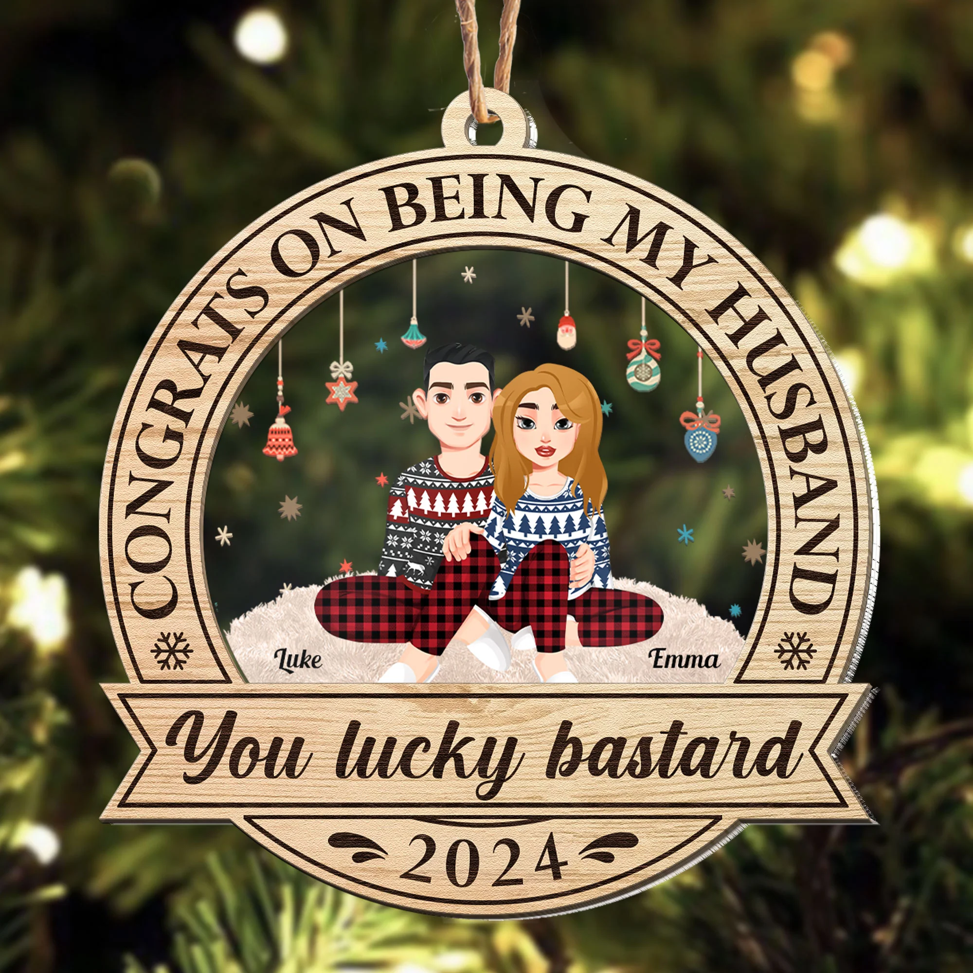Congrats On Being My Husband - Personalized Wood And Acrylic Ornament - Image 2