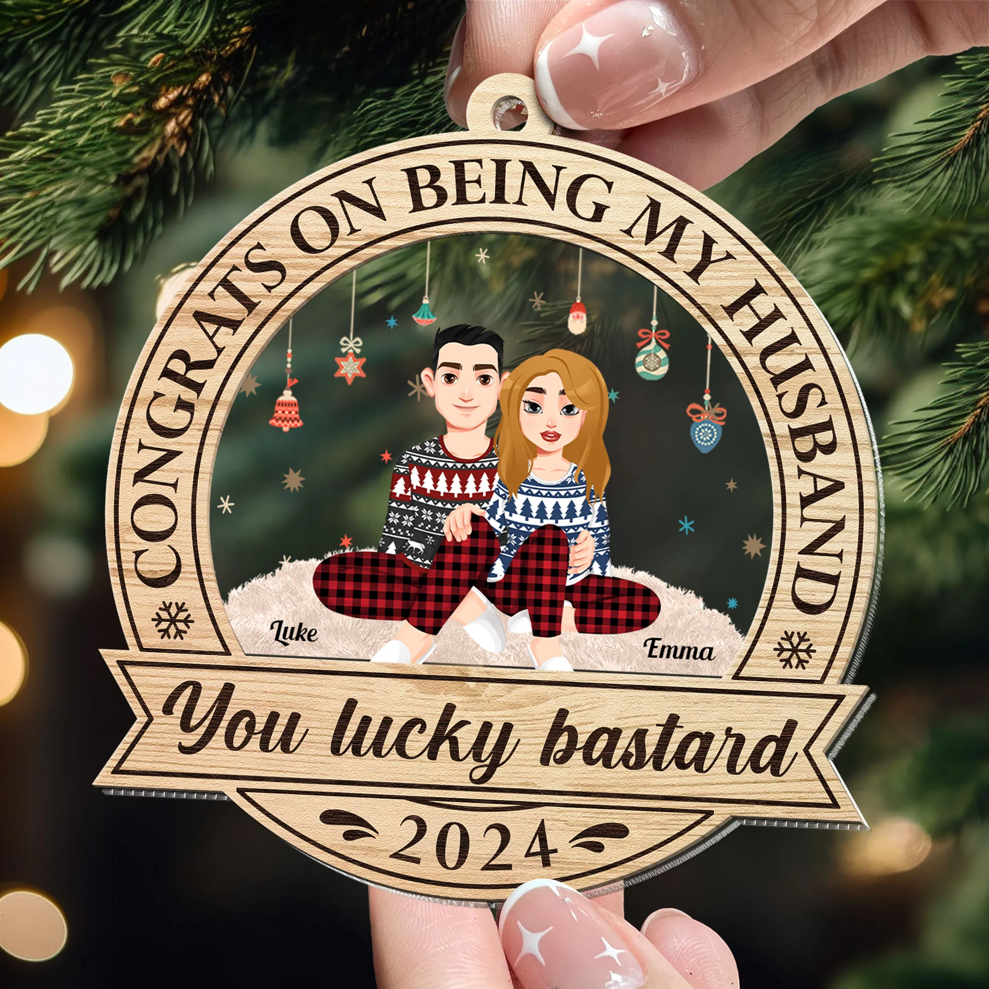 Congrats On Being My Husband - Personalized Wood And Acrylic Ornament - Image 3