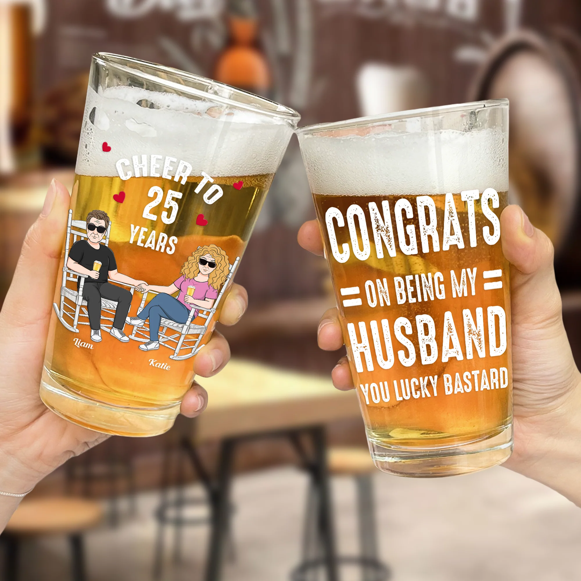 Congrats On Being My Husband You Lucky Anniversary Couples - Personalized Beer Glass - Image 2