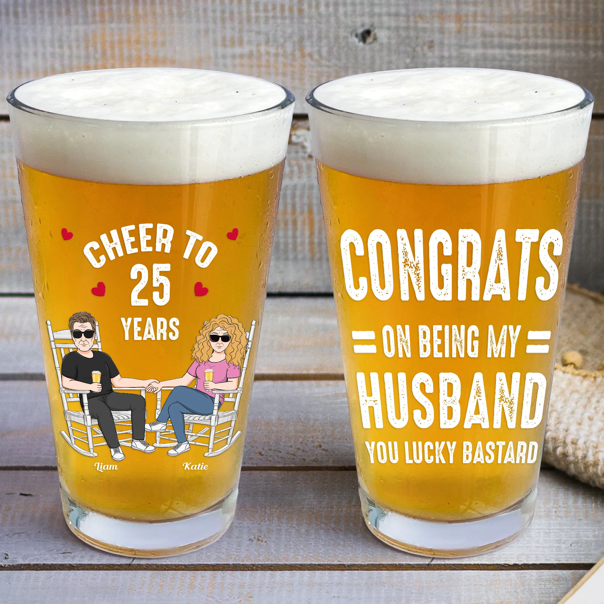 Congrats On Being My Husband You Lucky Anniversary Couples - Personalized Beer Glass - Image 3