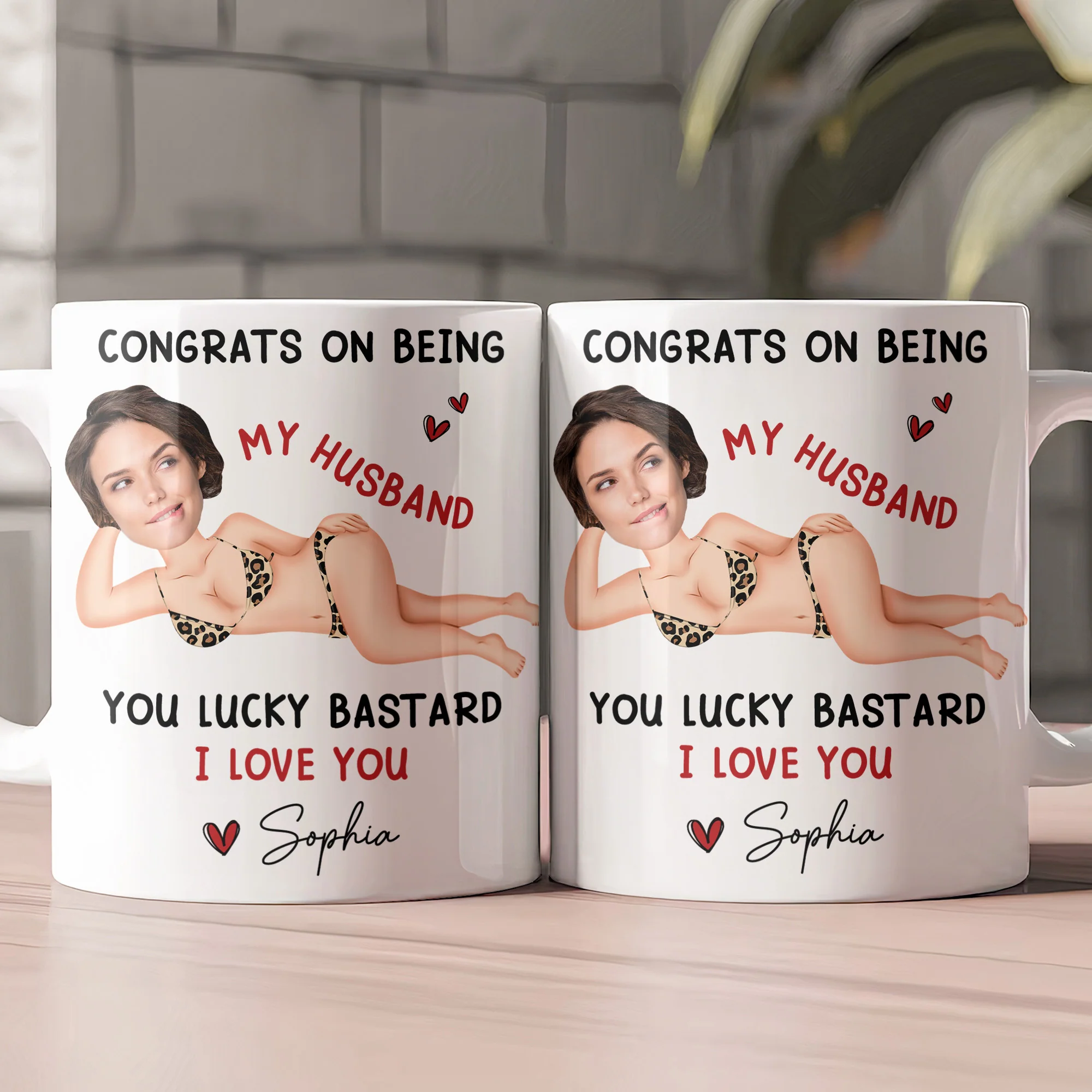 Congrats On Being My Husband You Lucky Bastard - Funny Anniversary Gift, Valentine's Day Gifts - Personalized Photo Mug - Image 2