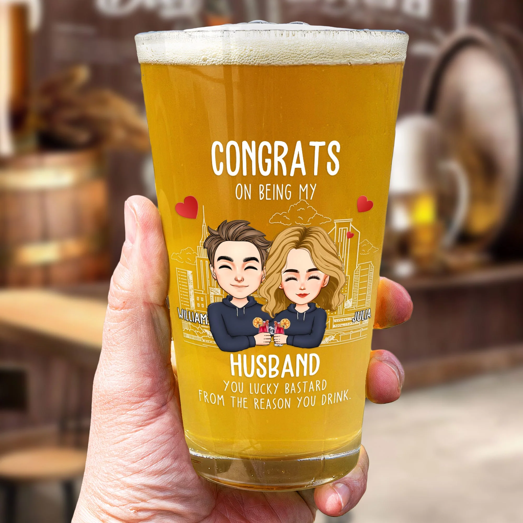 Congrats On Being My Husband You Lucky Bastard - Personalized Beer Glass - Image 2