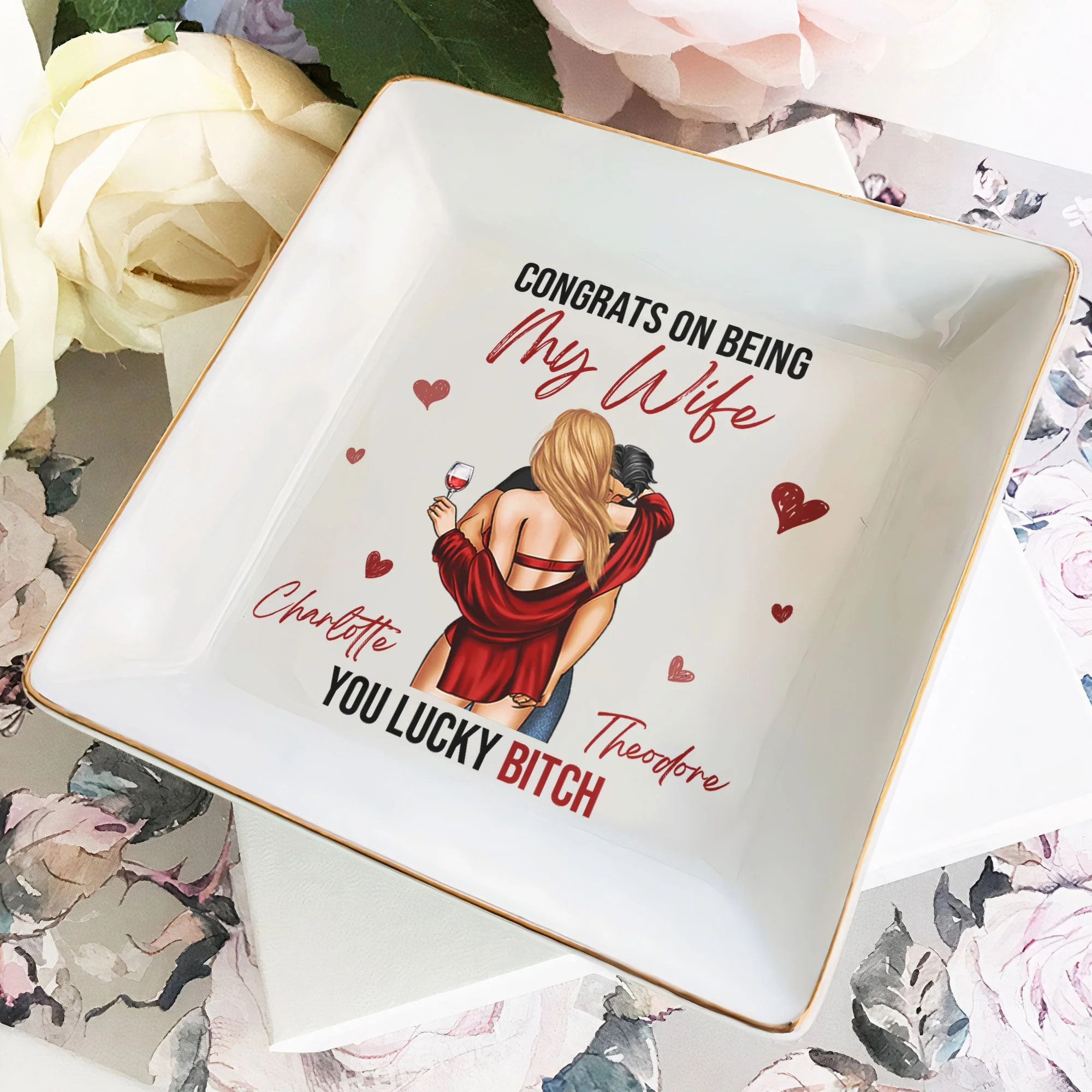 Congrats On Being My Wife You Lucky Lady B-tch - Personalized Jewelry Dish - Image 2