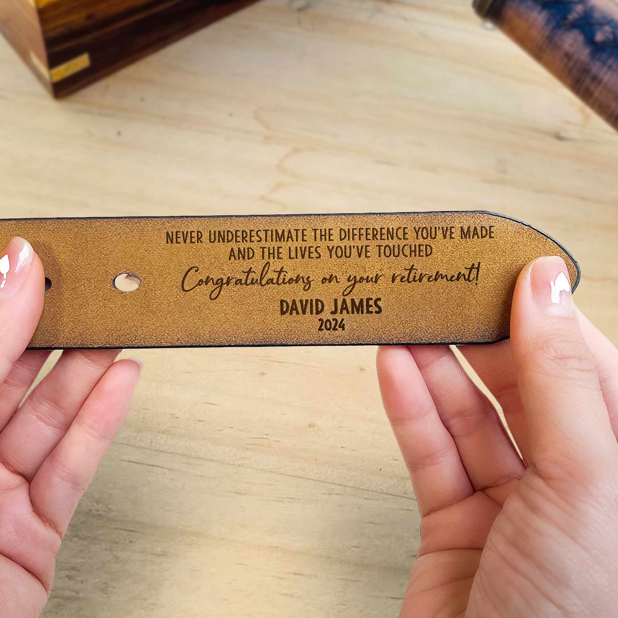 Congratulation For Your Retirement - Personalized Engraved Leather Belt - Image 3