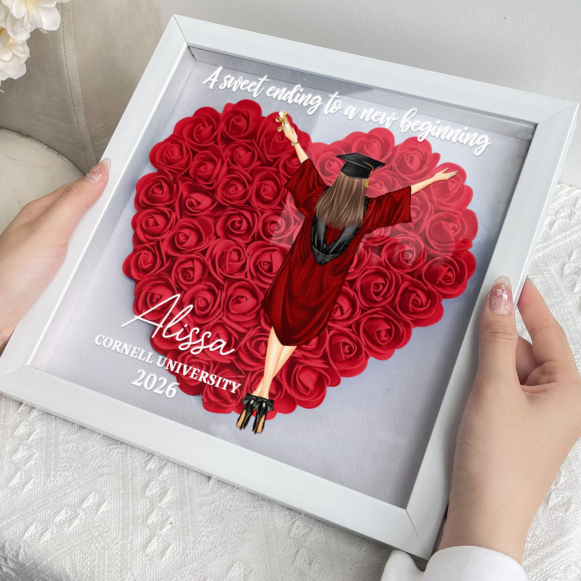 Congratulation Graduate A Sweet Ending - Personalized Flower Shadow Box - Image 2