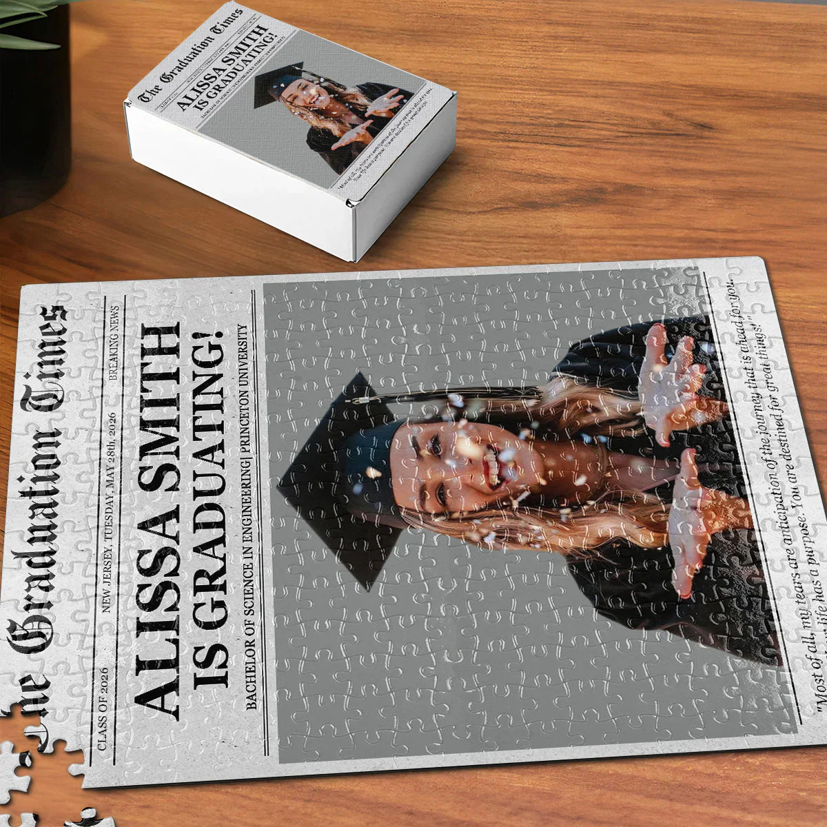 Congratulation Graduate Printable Newspaper - Personalized Photo Jigsaw Puzzle - Image 2
