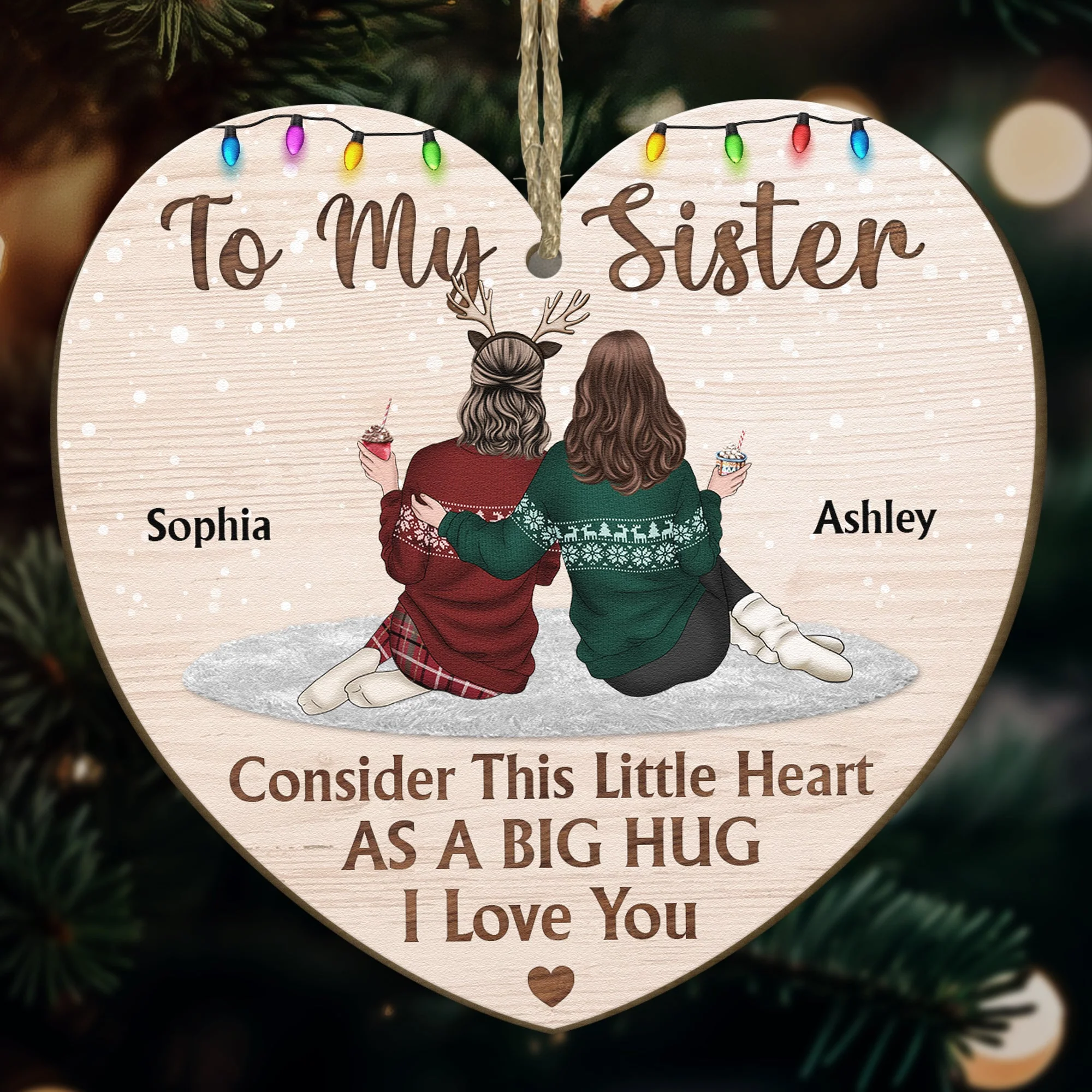 Consider This Little Heart As A Big Hug  - Personalized Wooden Ornament - Image 4