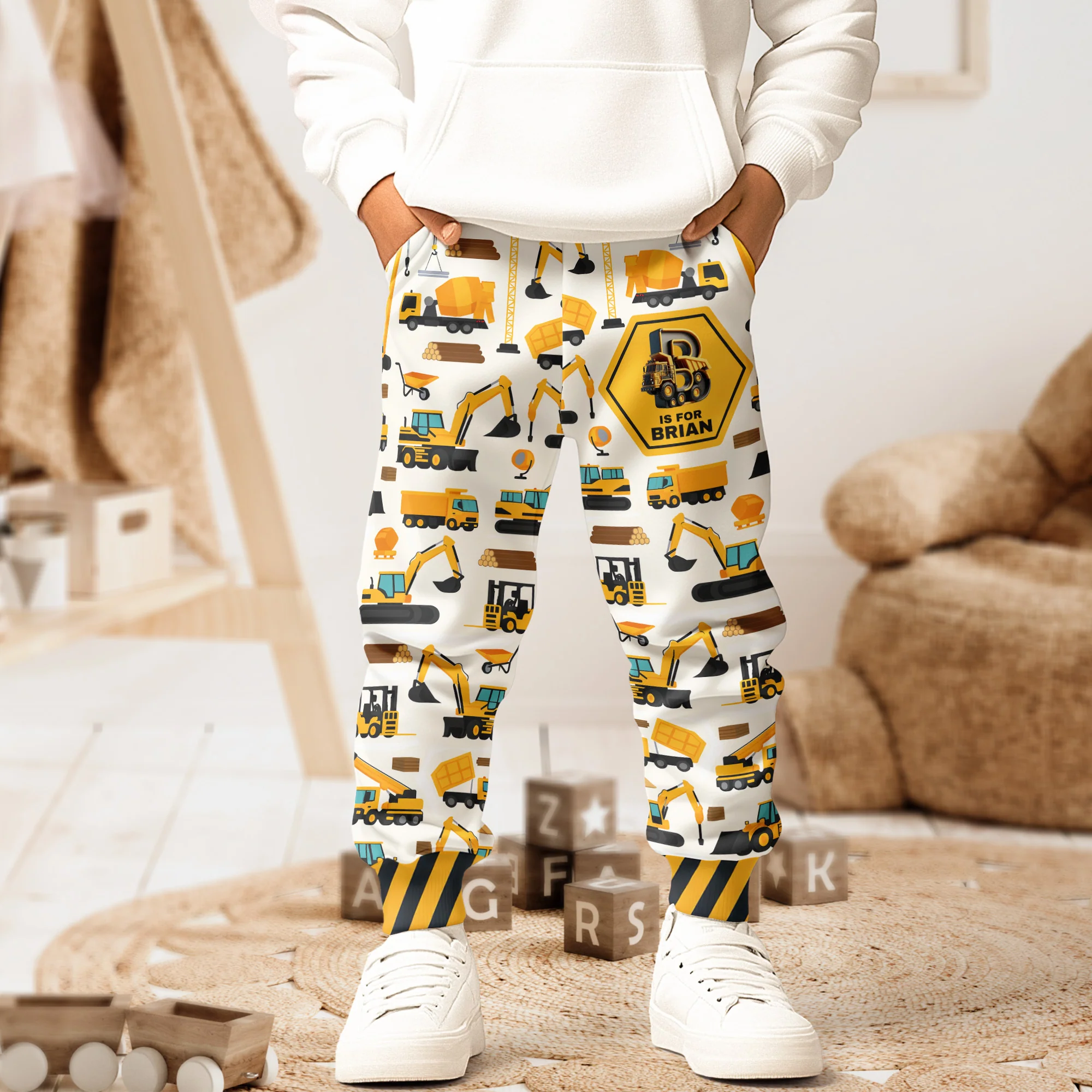 Construction Vehicles Truck, Unicorn Letter - Personalized Sweatpants - Image 2