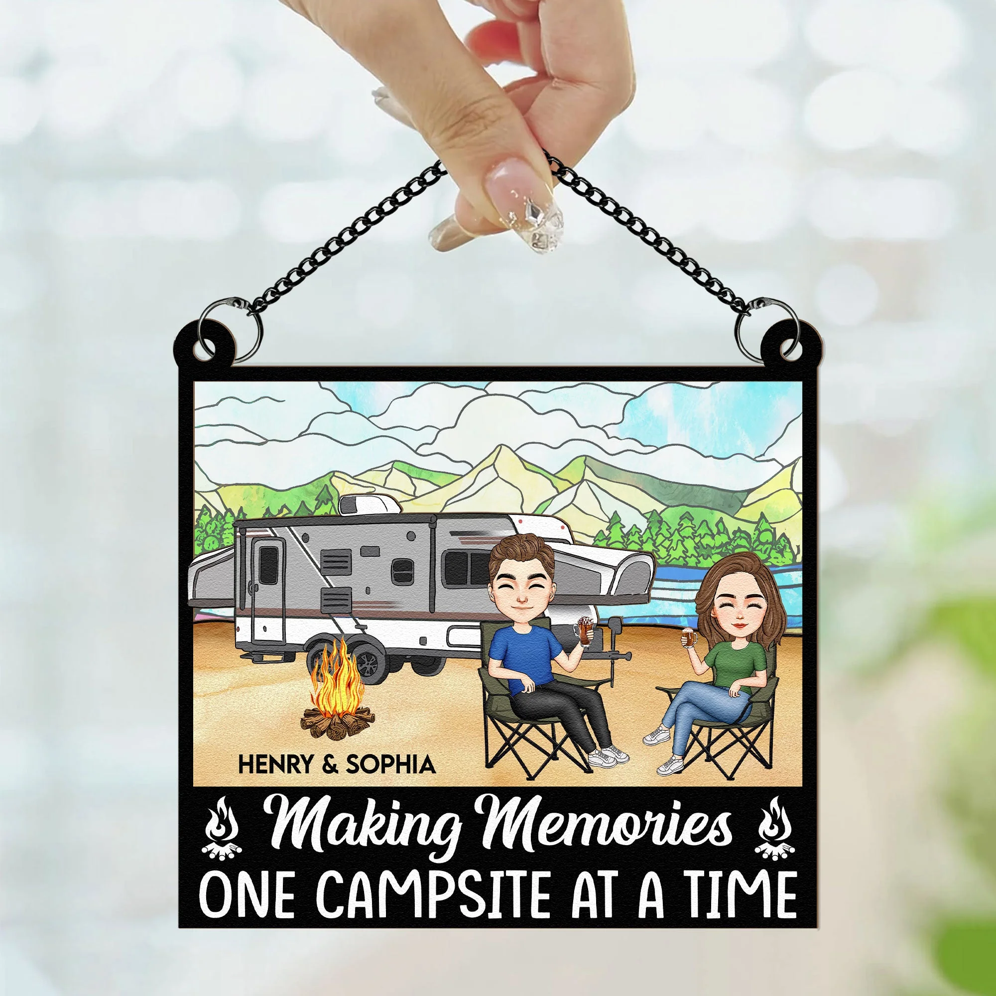 Couple Camping Together - Personalized Window Hanging Suncatcher Ornament - Image 2