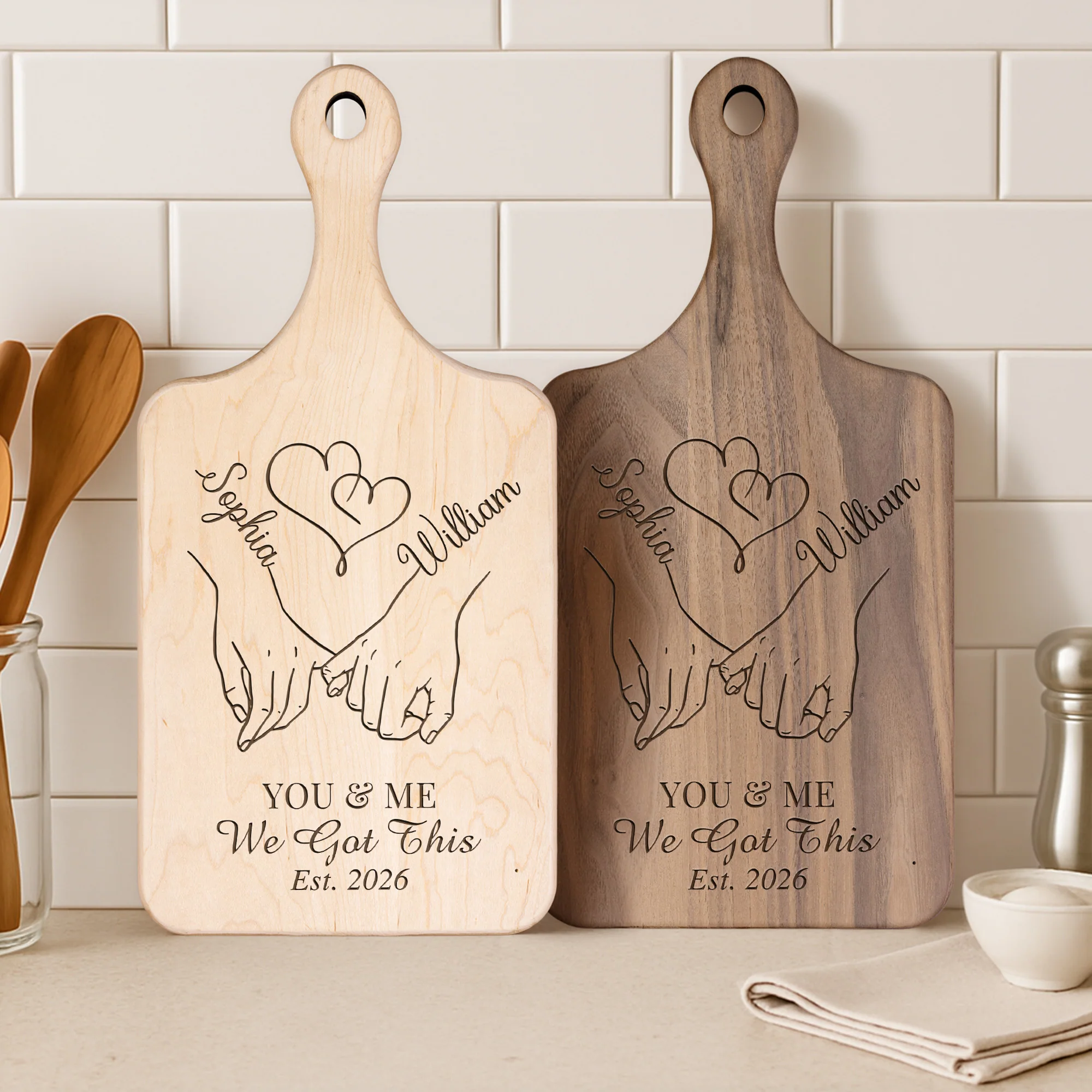 Couple Custom Name You & Me - Personalized Paddle Cutting Board - Image 2
