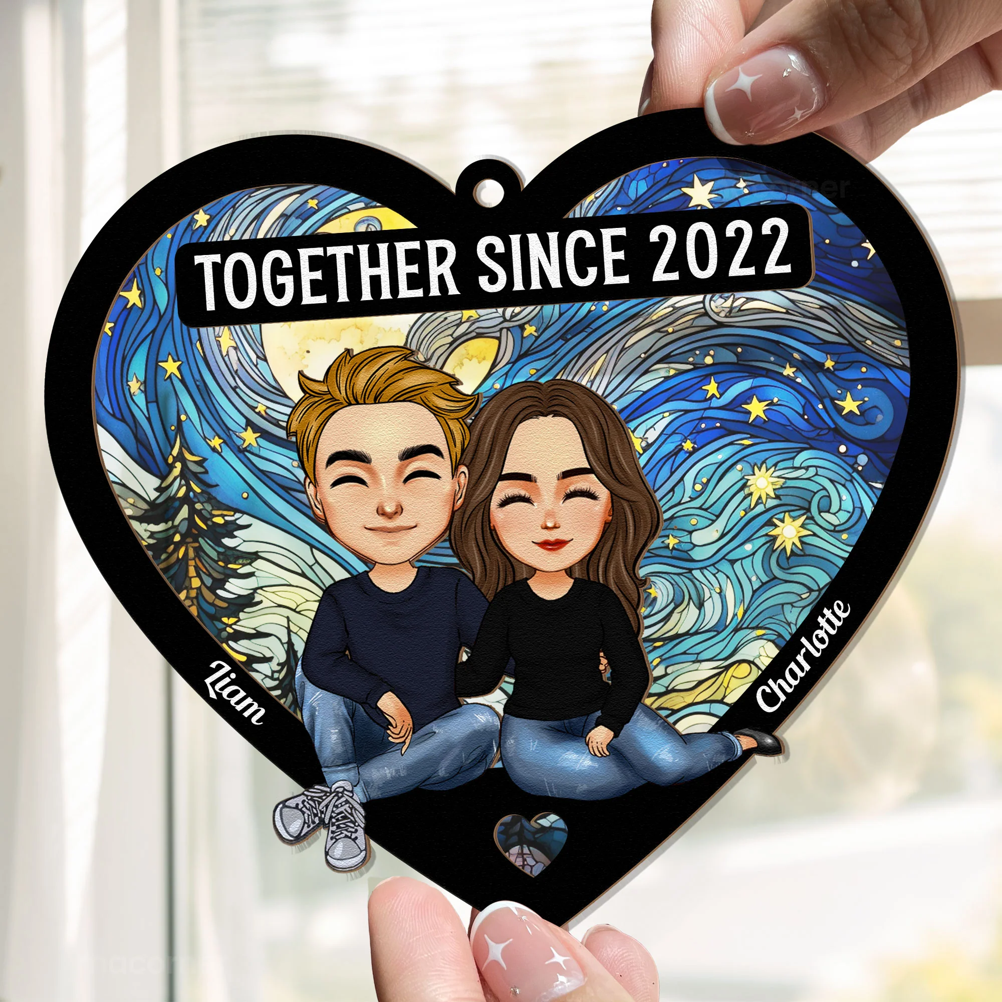 Couple Heart Together Since - Personalized Window Hanging Suncatcher Ornament - Image 4