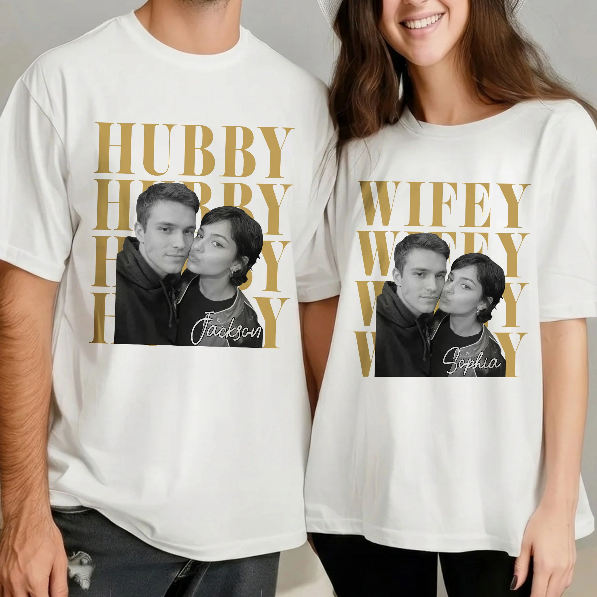 Couple Hubby Wifey Custom Photo - Personalized Shirt - Image 2
