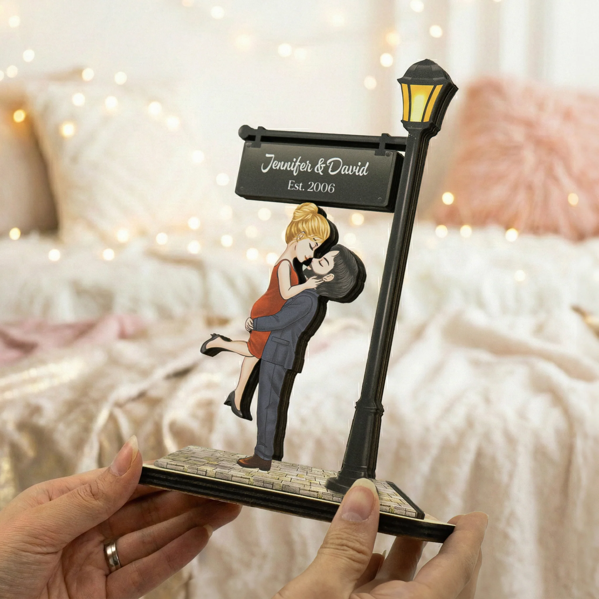 Couple Kissing Anniversary Valentine's Day Gift For Her, Him - Personalized Wooden Plaque - Image 5