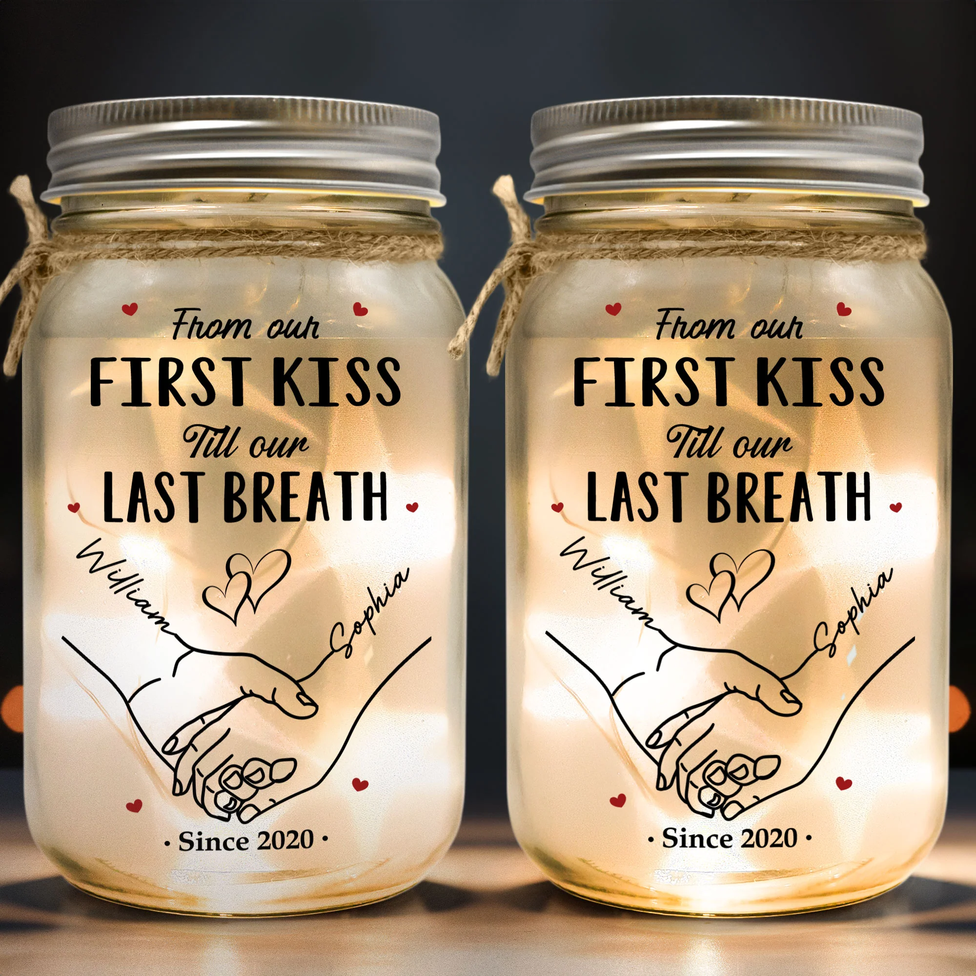 Couple Light From Our First Kiss Till Our Last Breath - Personalized Mason Jar Light - Image 2