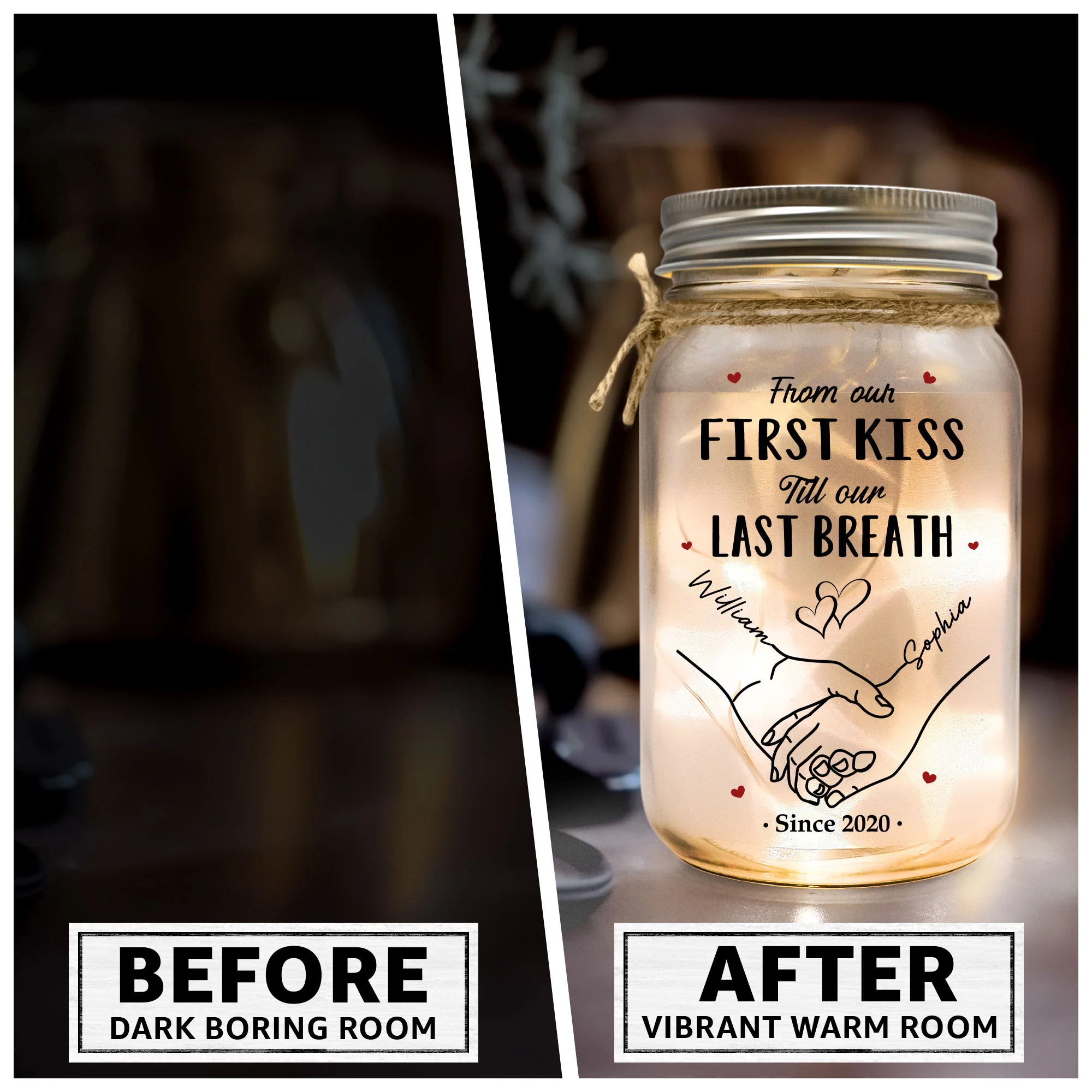 Couple Light From Our First Kiss Till Our Last Breath - Personalized Mason Jar Light - Image 4