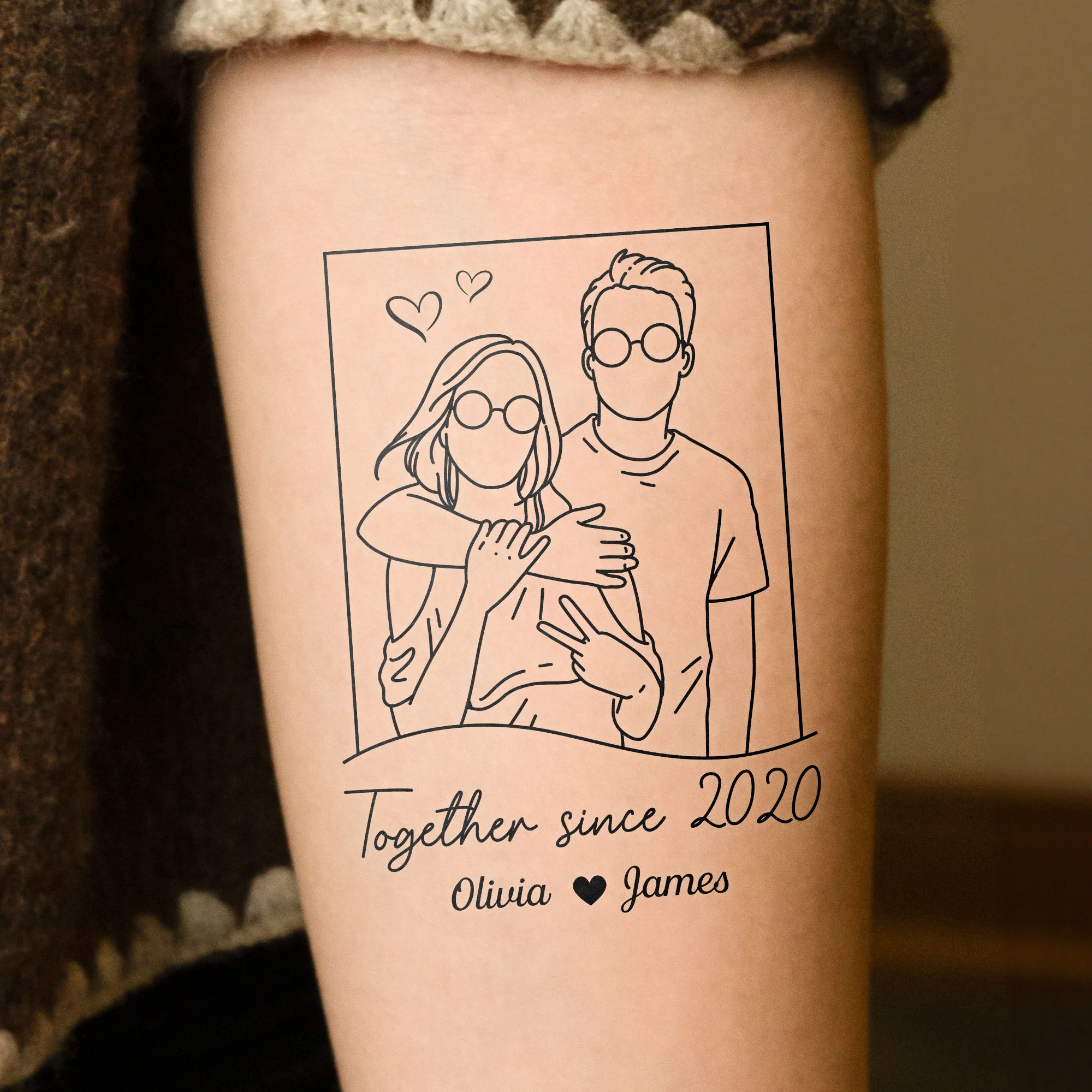 Couple Line Art Together Since - Personalized Photo Tattoo - Image 2