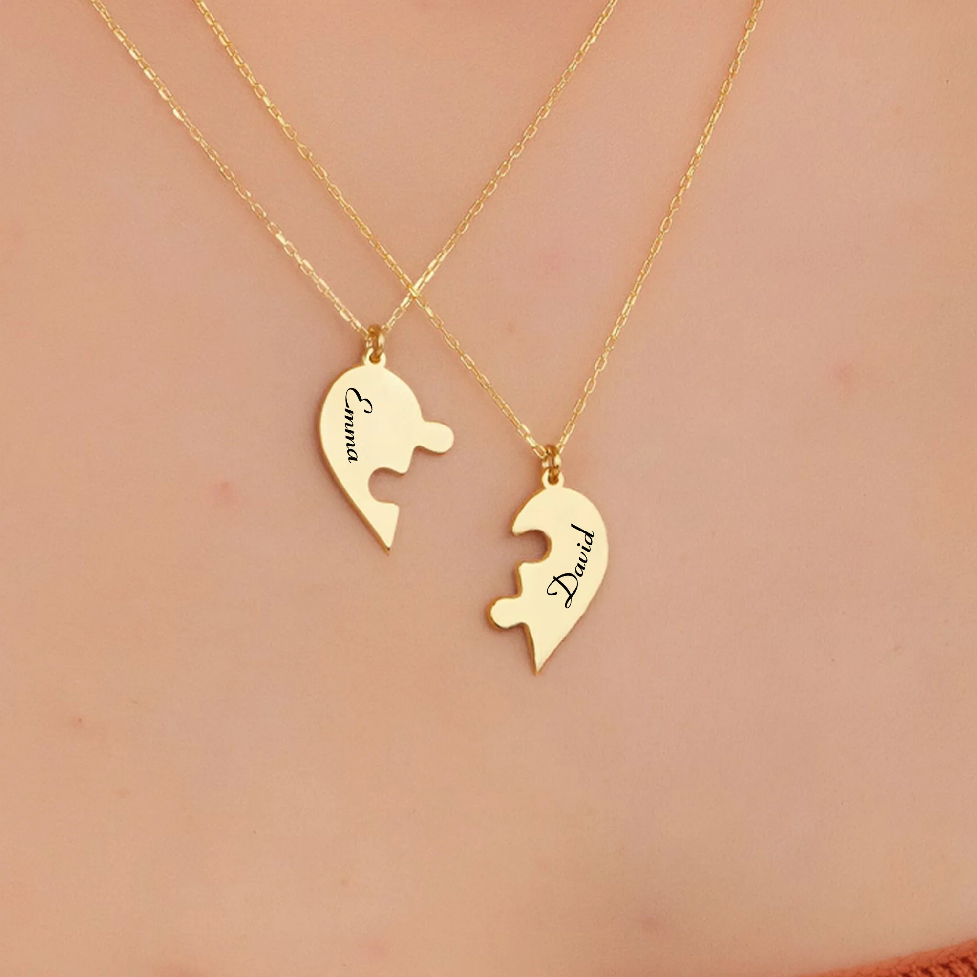 Couple Matching Gift - Personalized Heart Puzzle Name Necklace - Image 3