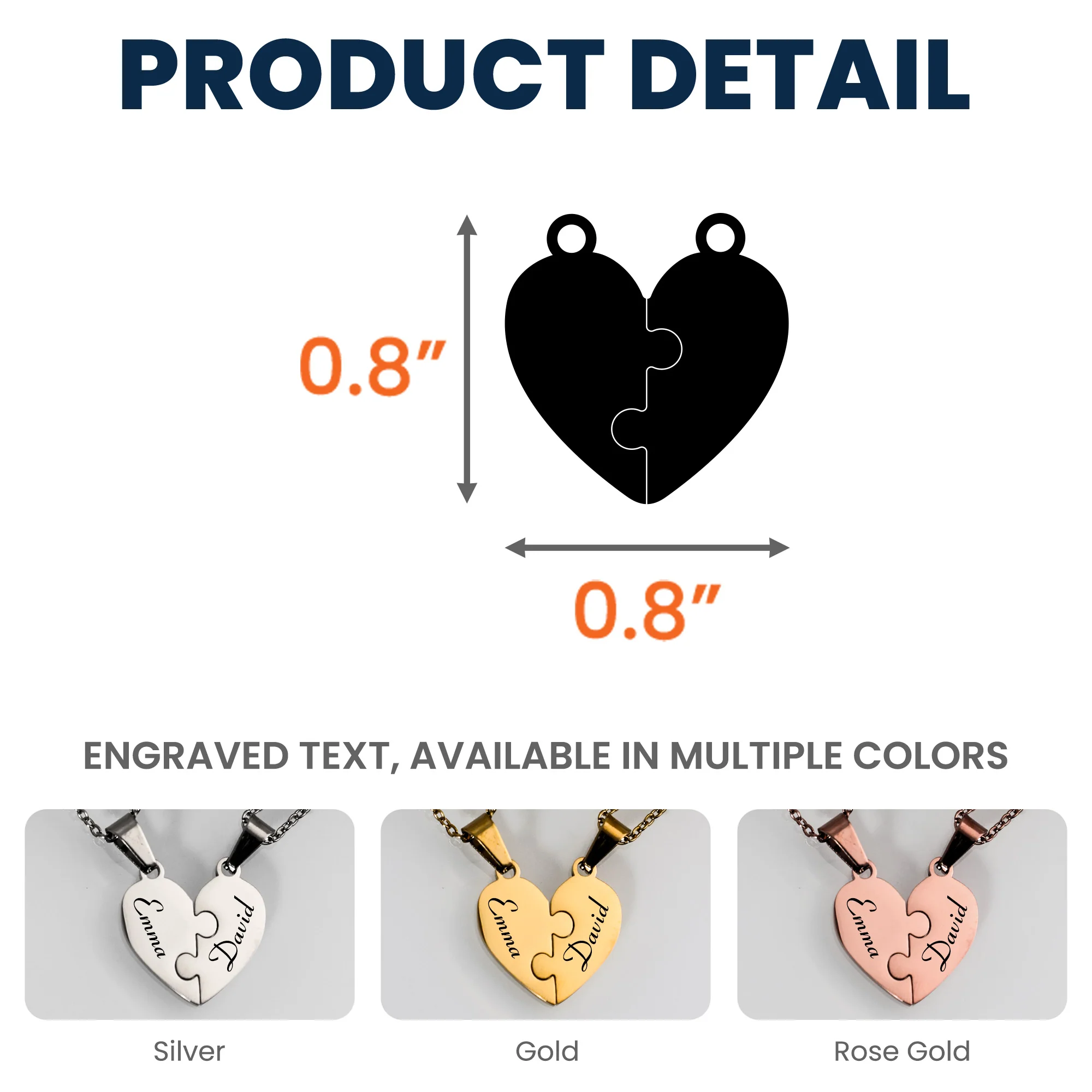 Couple Matching Gift - Personalized Heart Puzzle Name Necklace - Image 4