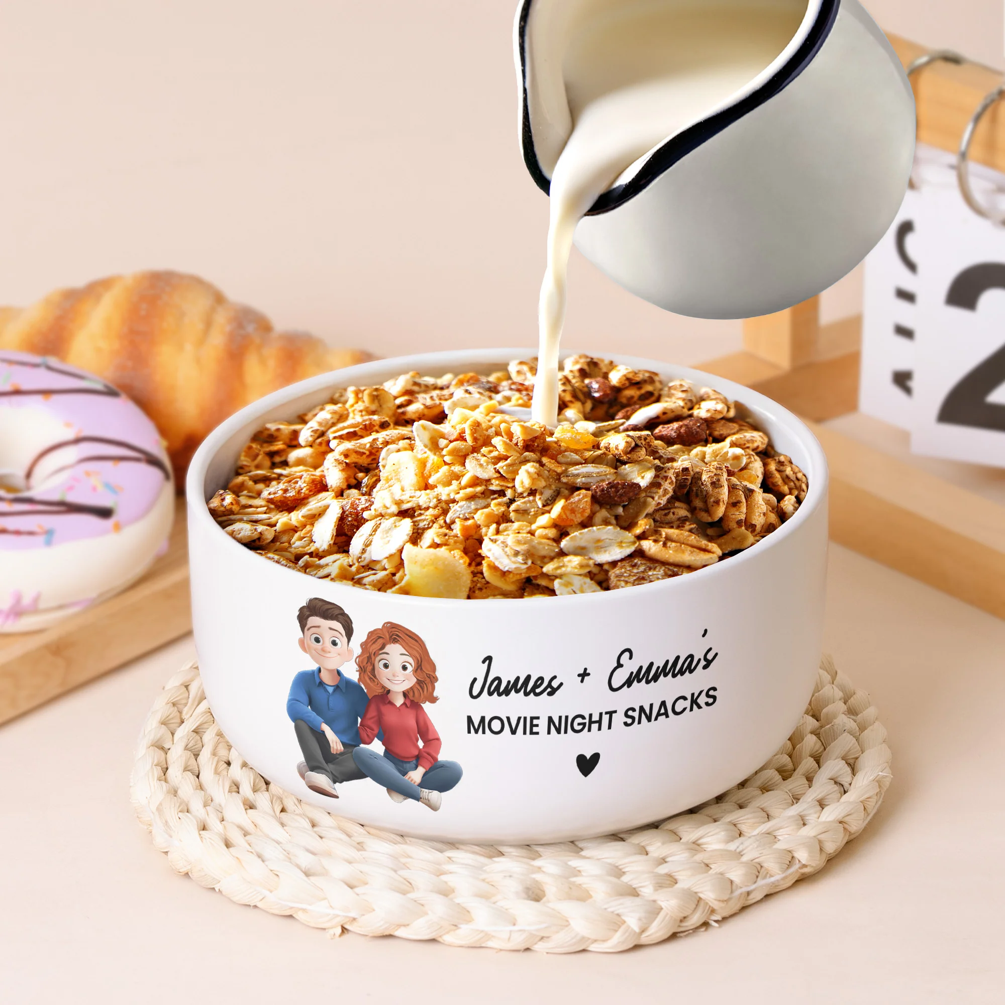 Couple Movie Night Snacks - Personalized Ceramic Bowl - Image 2