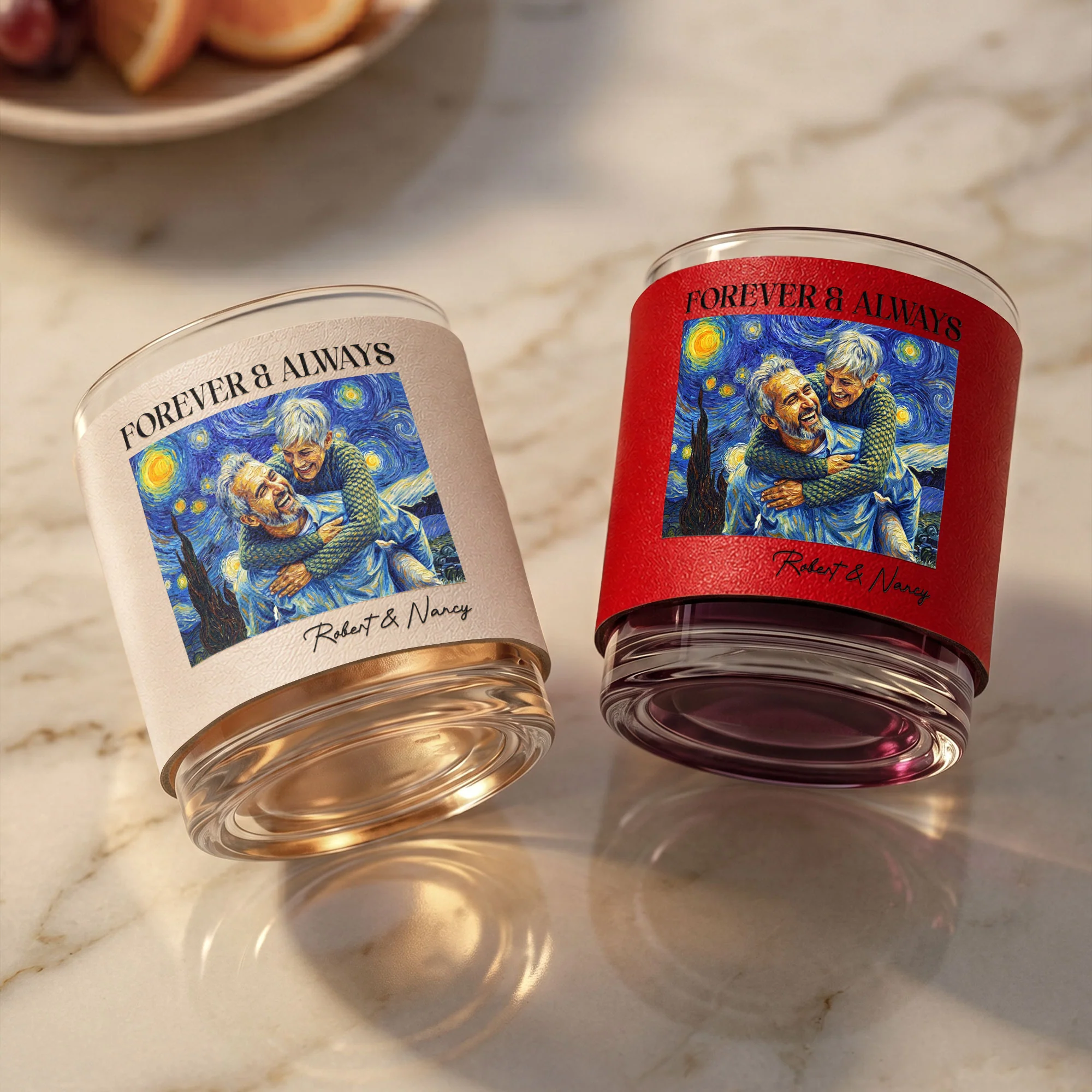 Couple Photo Van Gogh Art Forever & Always Anniversary Gift For Him, Her - Personalized Whiskey Glass - Image 6