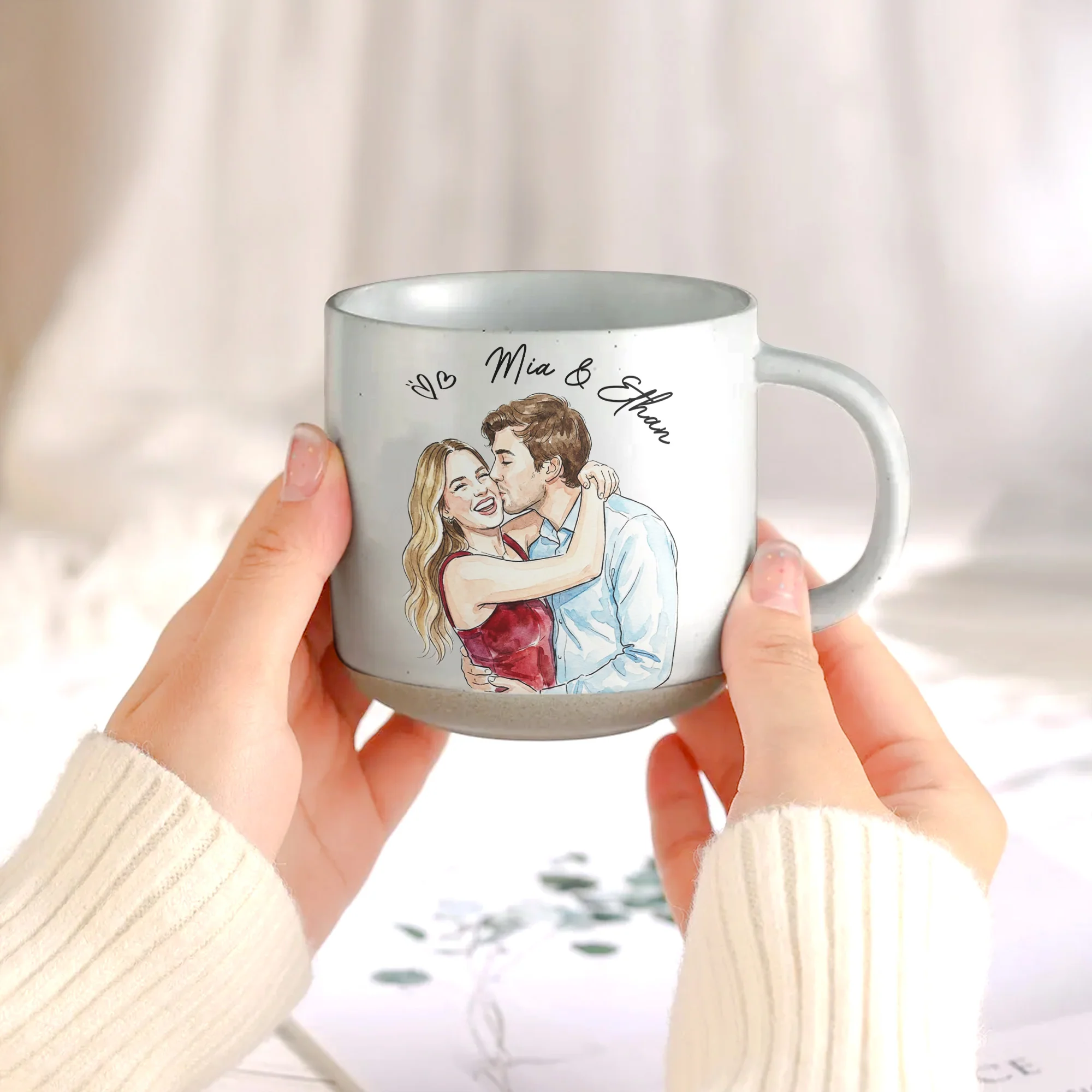 Couple Portrait Watercolor Anniversary Gift For Him, Her - Personalized Mug - Image 7