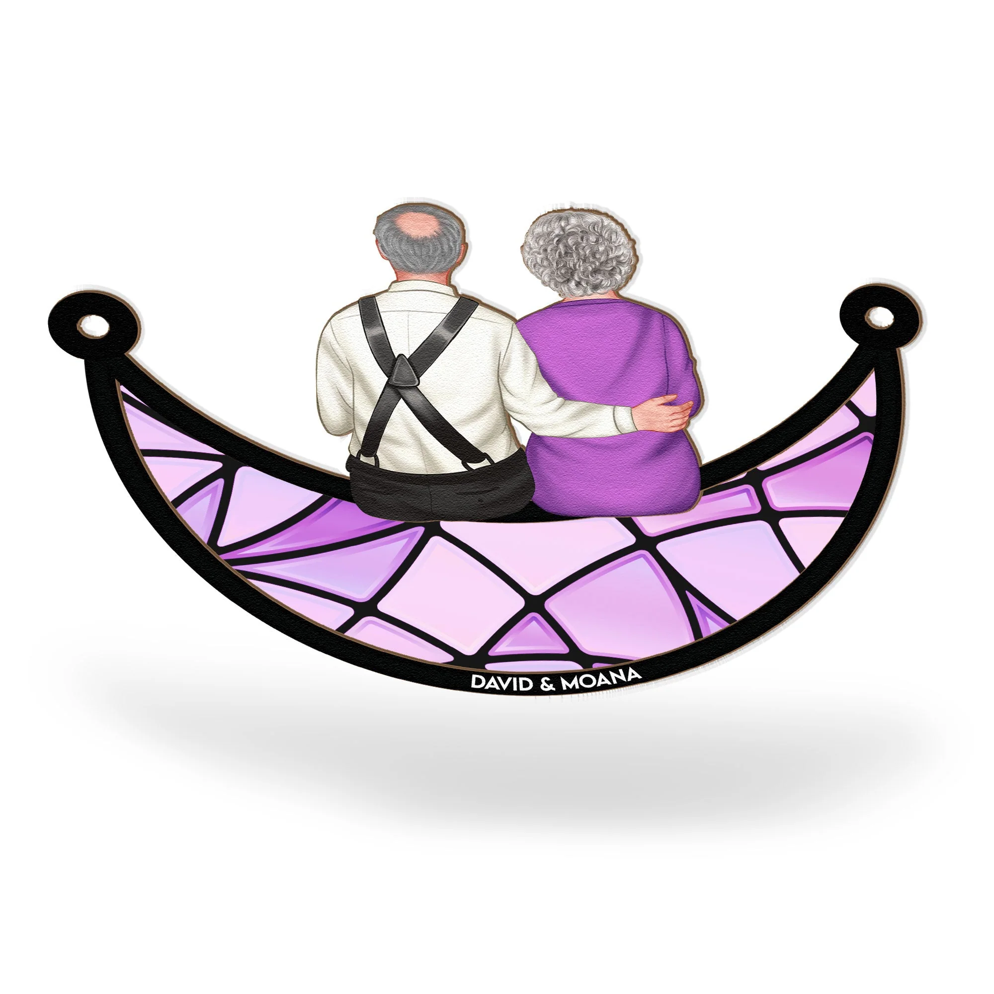 Couple Sitting On The Moon - Personalized Window Hanging Suncatcher Ornament - Image 5