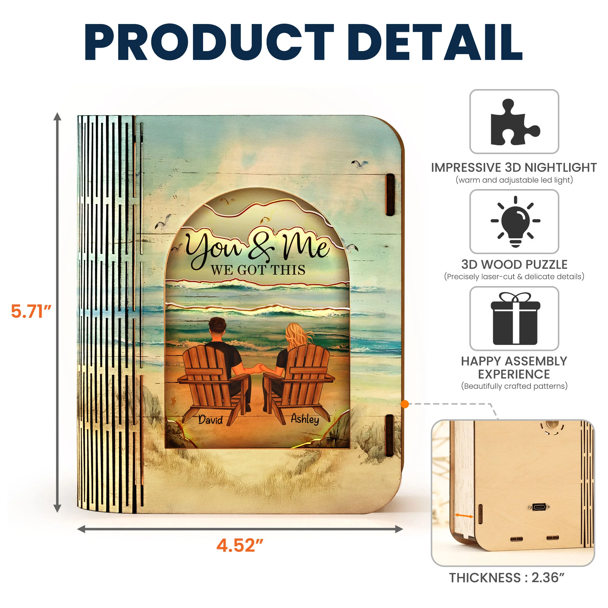 Couple Sitting Together - Personalized 3D Wooden Puzzle Night Light - Image 6