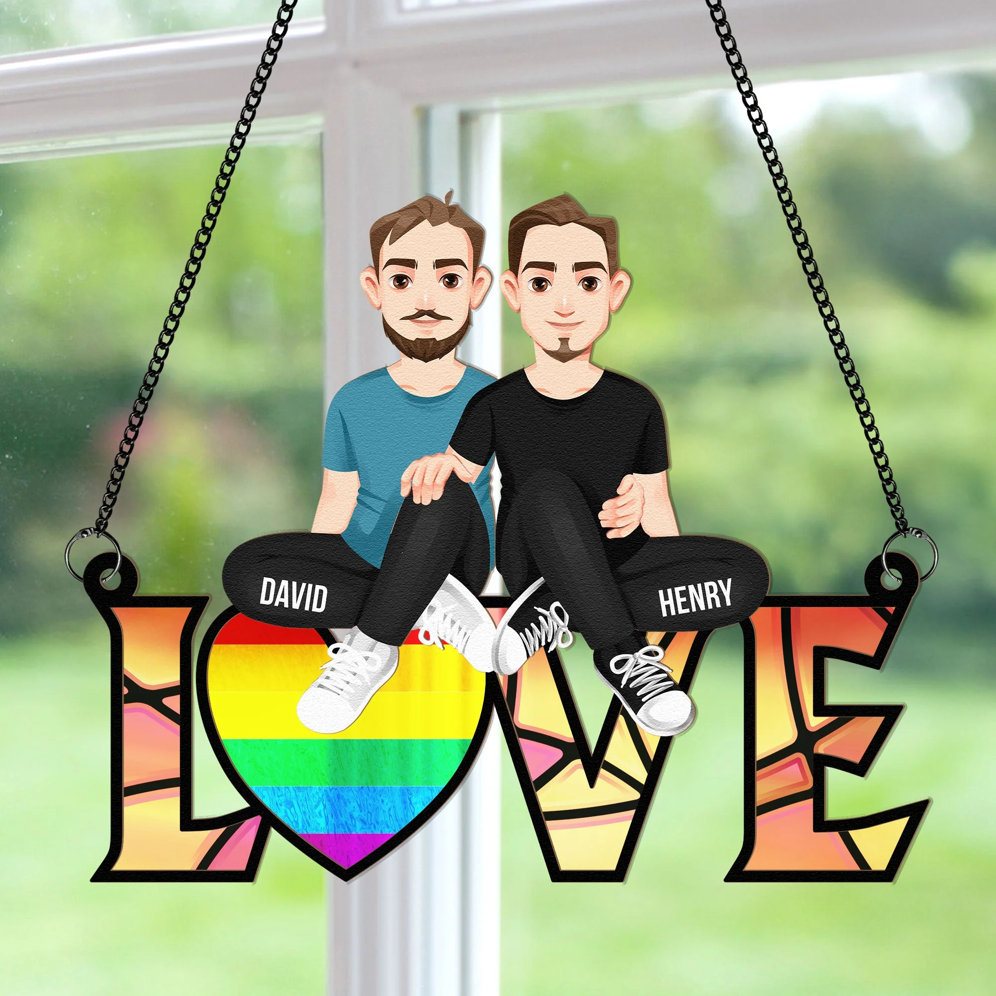 Couple Sitting Together - Personalized Window Hanging Suncatcher Ornament - Image 3