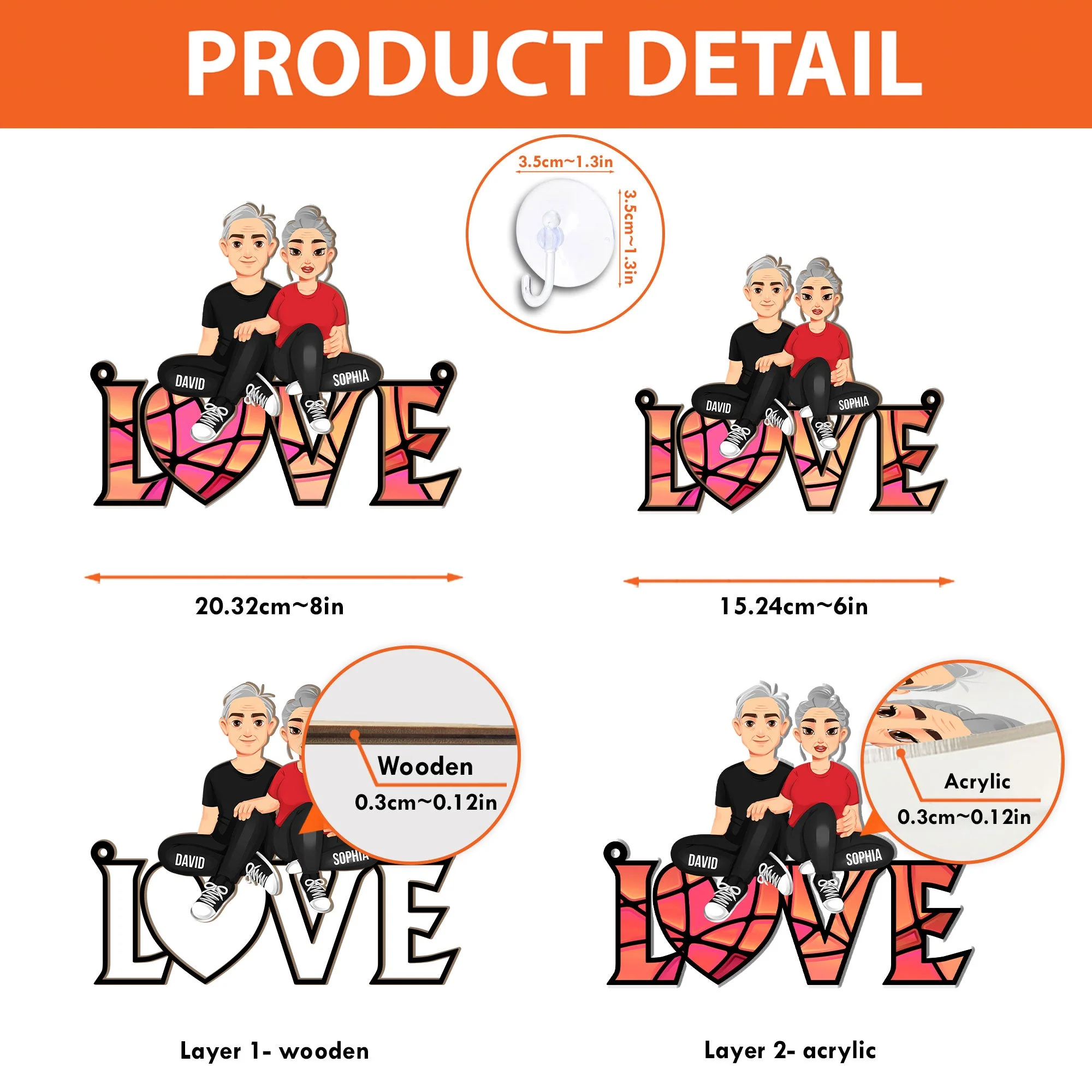 Couple Sitting Together - Personalized Window Hanging Suncatcher Ornament - Image 5