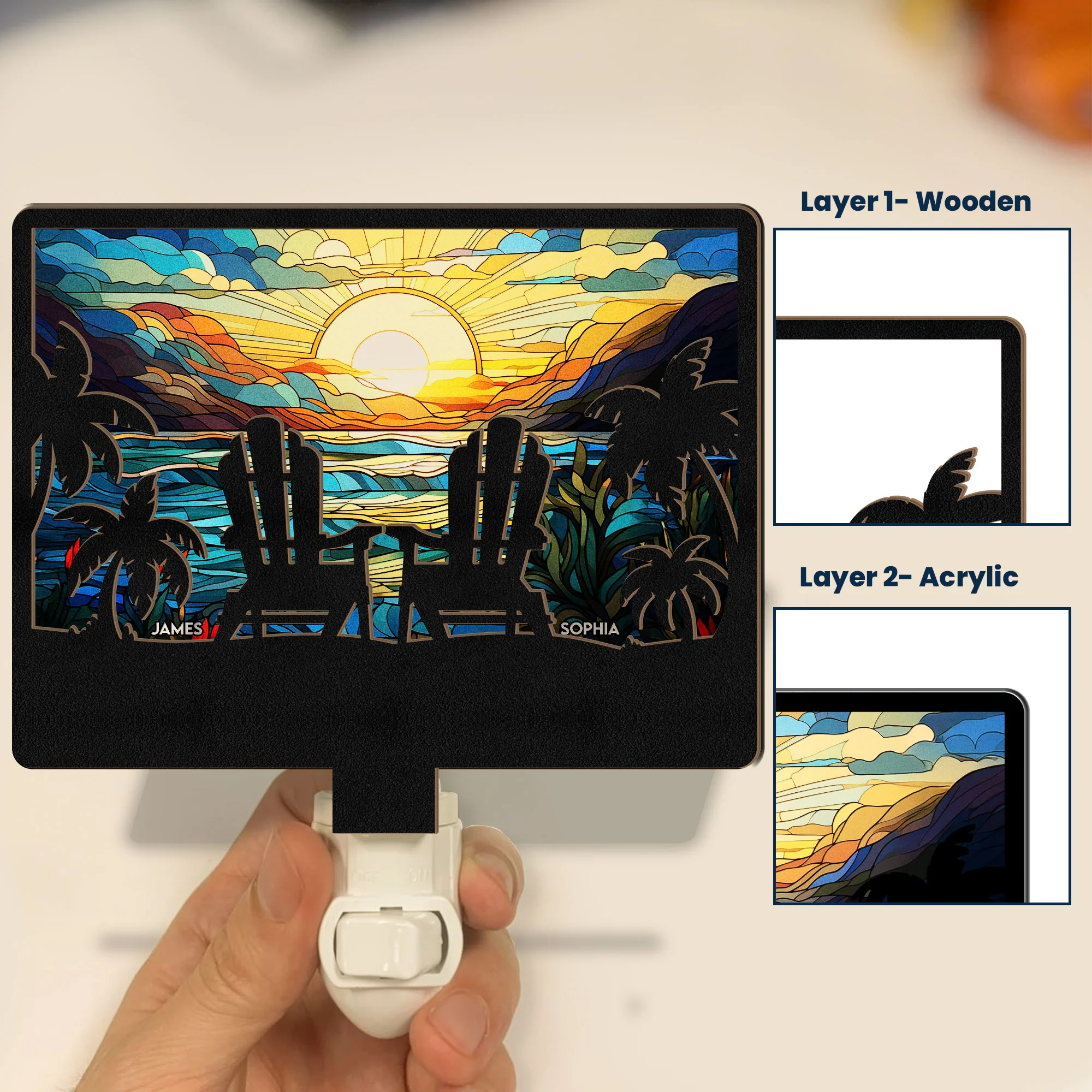 Couple Together - Personalized Wood And Acrylic Night Light - Image 2
